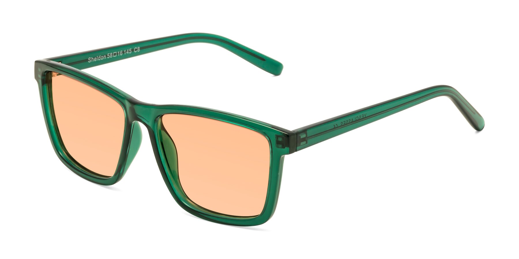 Angle of Sheldon in Green with Light Orange Tinted Lenses