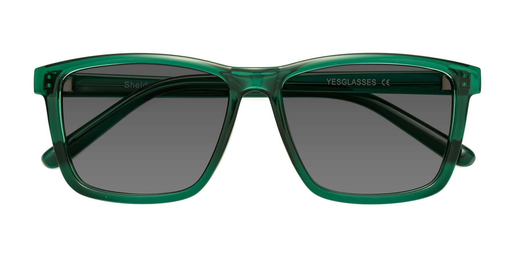 Folded Front of Sheldon in Green with Medium Gray Tinted Lenses