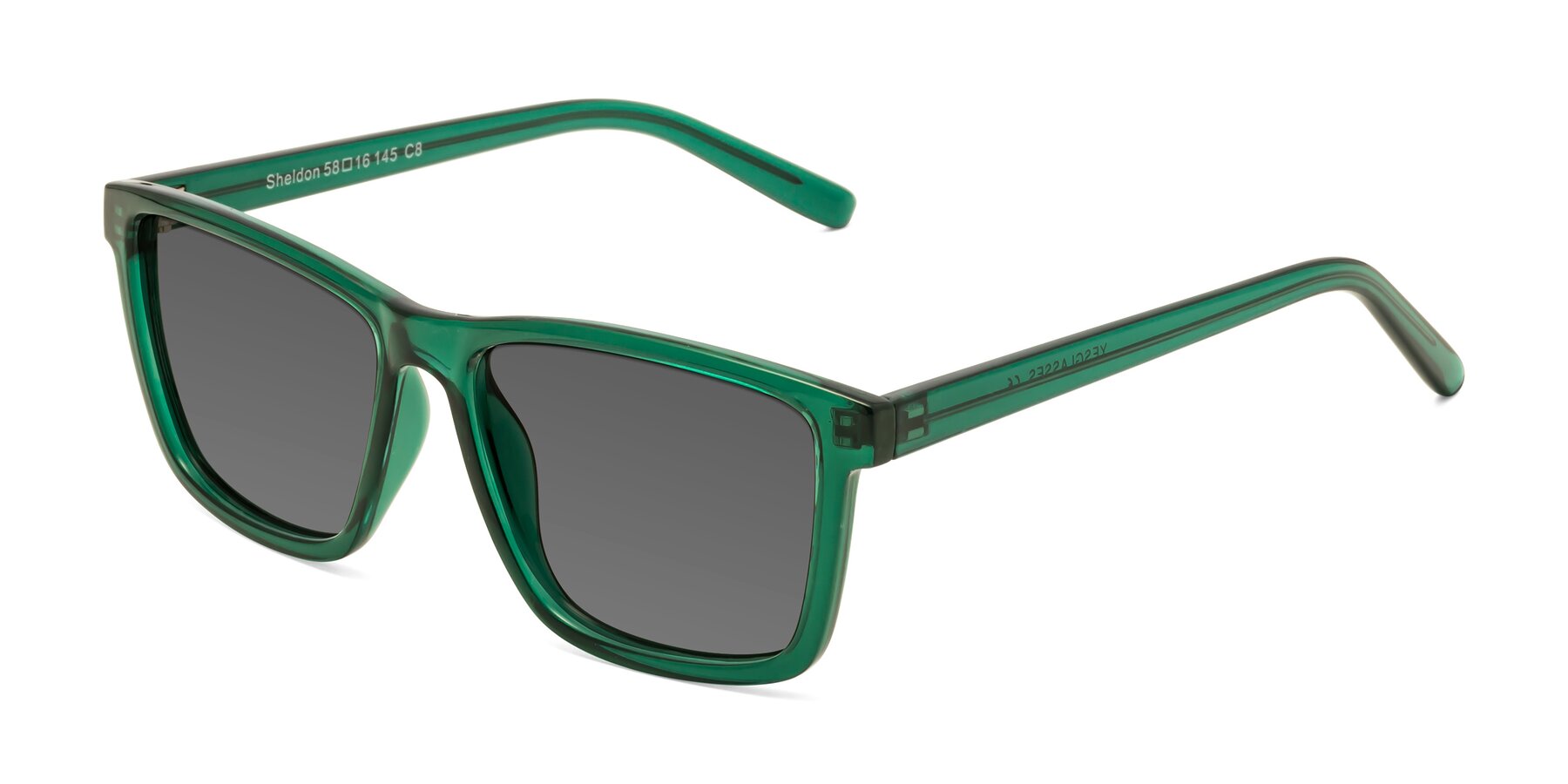 Angle of Sheldon in Green with Medium Gray Tinted Lenses