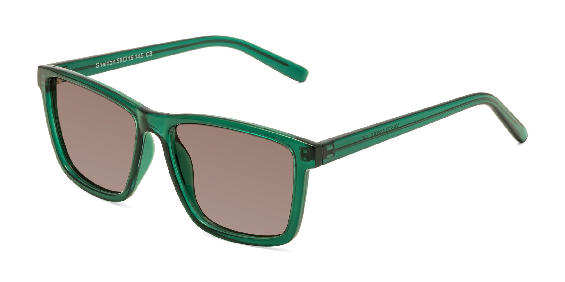 Angle of Sheldon in Green with Medium Brown Tinted Lenses