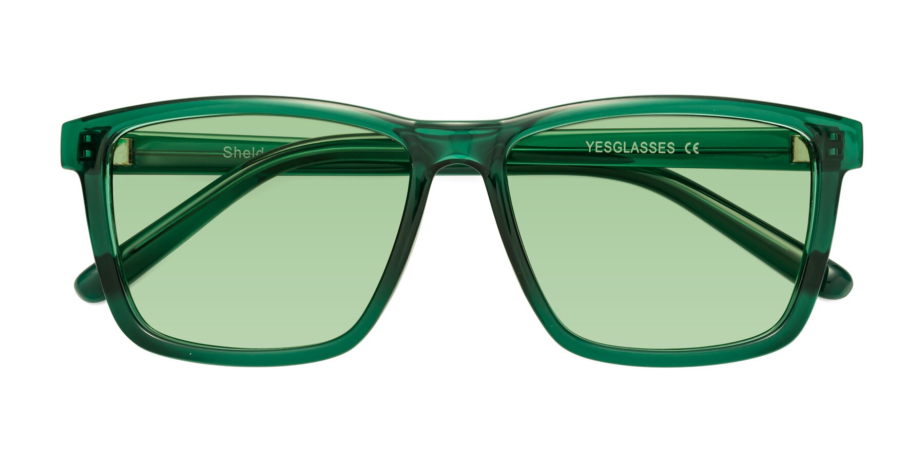 Folded Front of Sheldon in Green with Medium Green Tinted Lenses