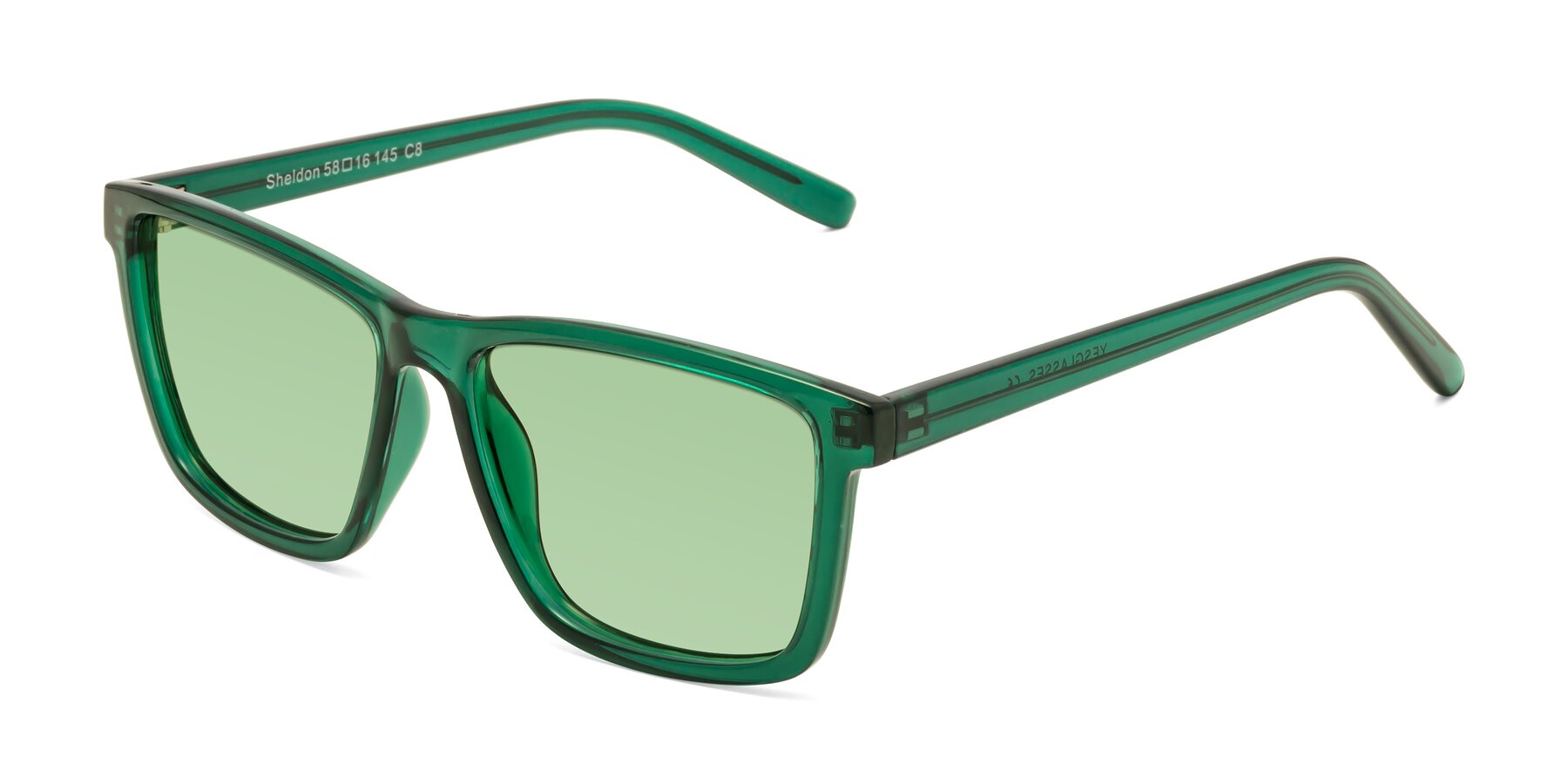 Angle of Sheldon in Green with Medium Green Tinted Lenses