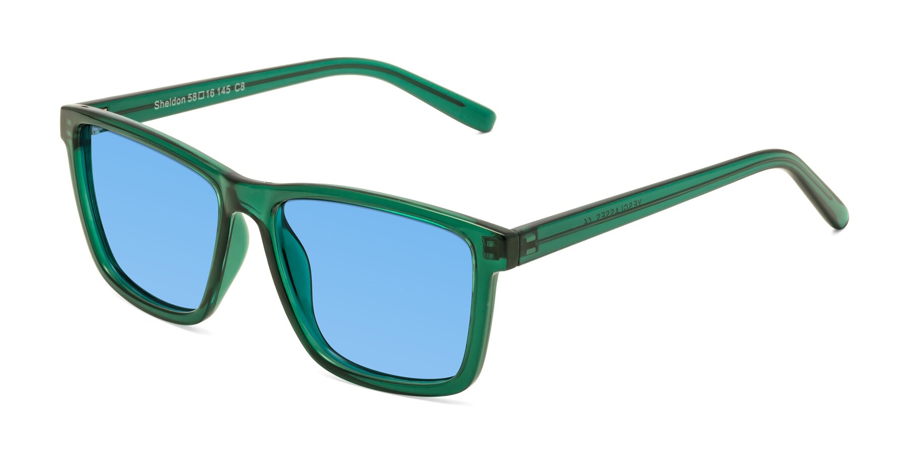 Angle of Sheldon in Green with Medium Blue Tinted Lenses