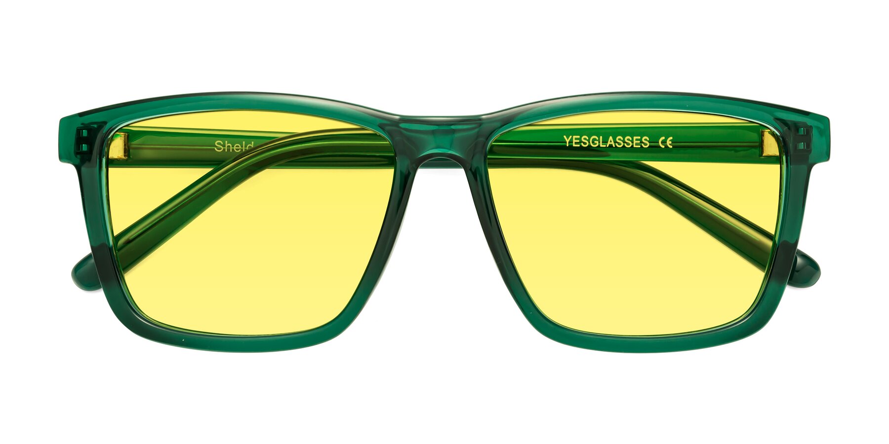 Folded Front of Sheldon in Green with Medium Yellow Tinted Lenses