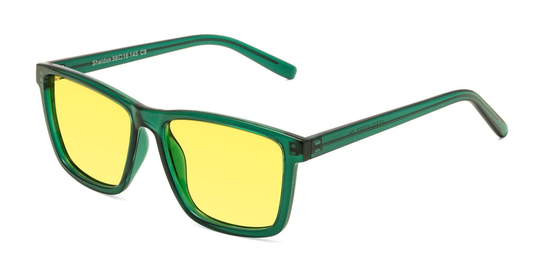 Angle of Sheldon in Green with Medium Yellow Tinted Lenses