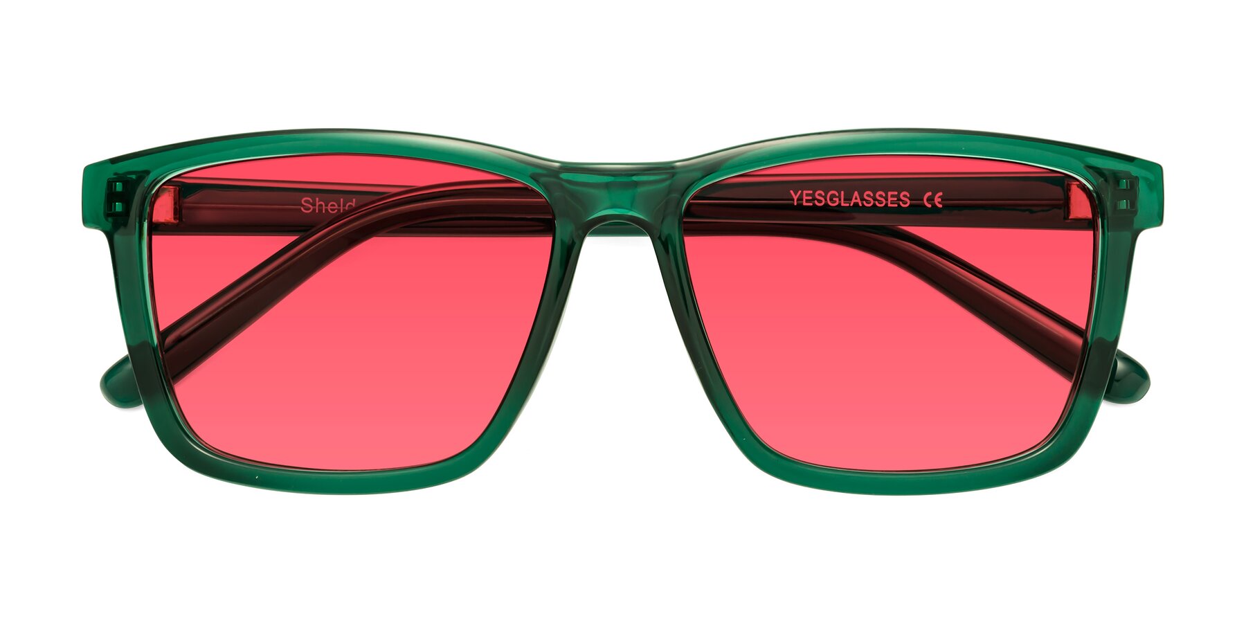 Folded Front of Sheldon in Green with Red Tinted Lenses