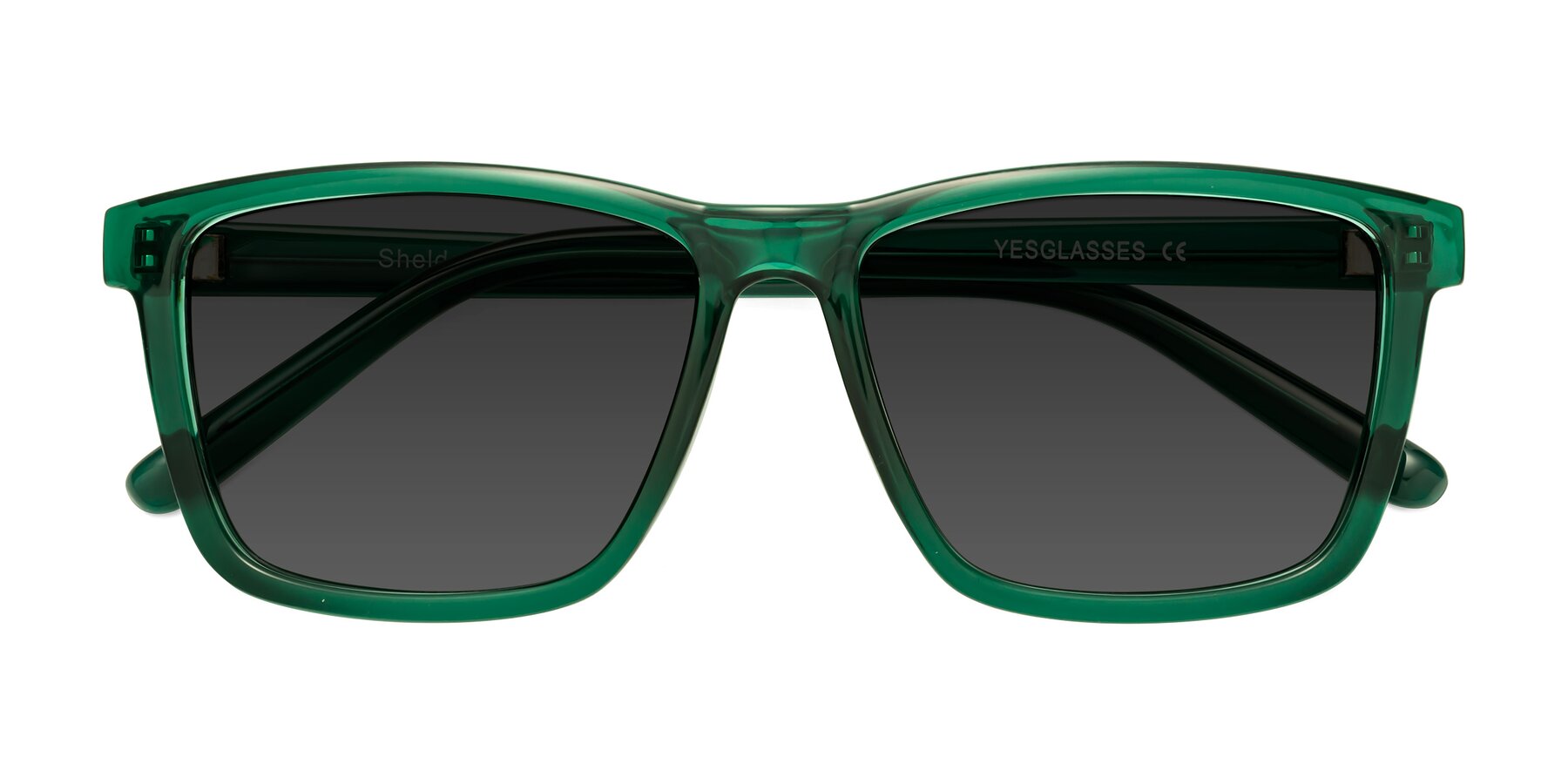 Folded Front of Sheldon in Green with Gray Tinted Lenses