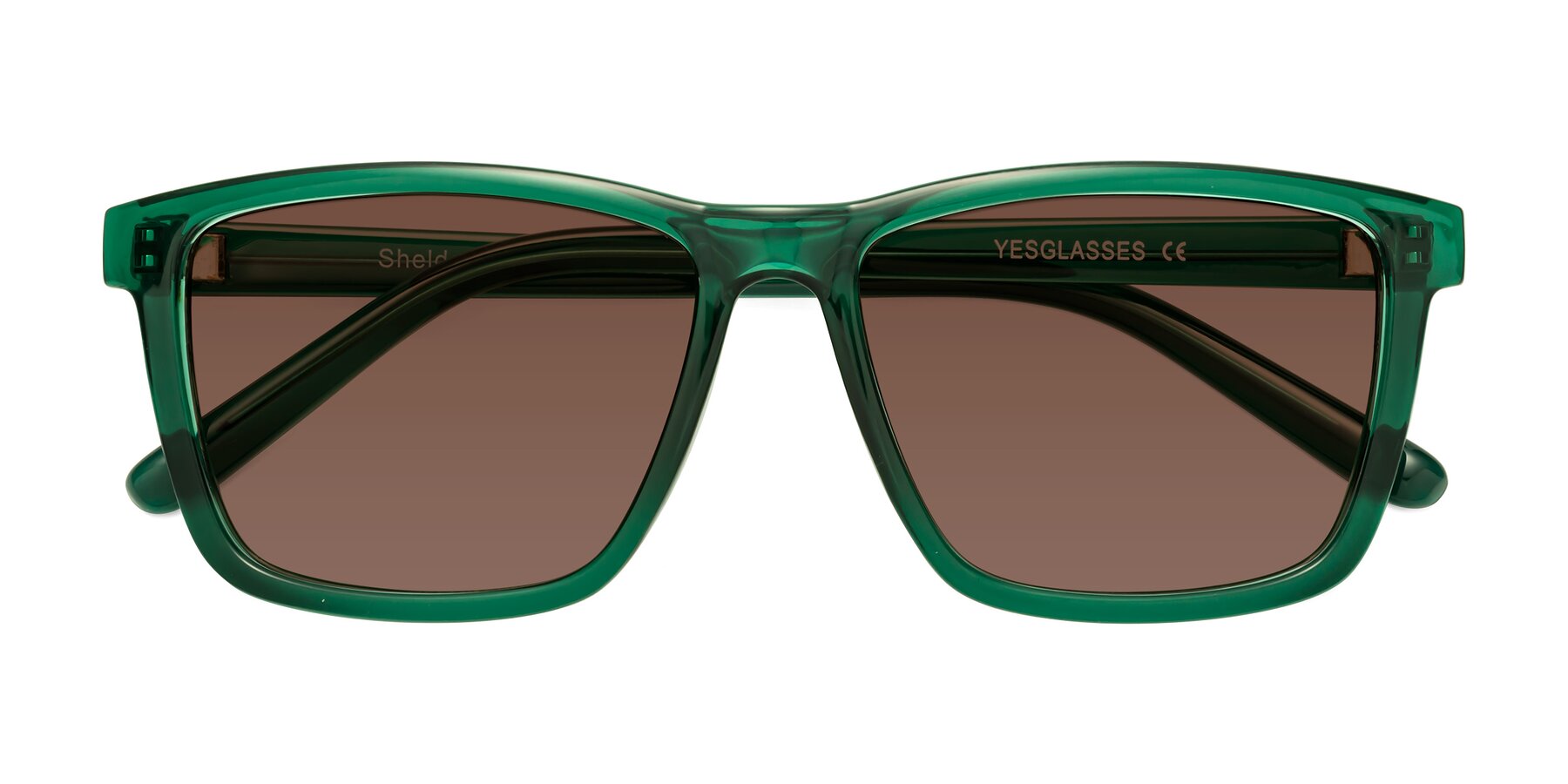 Folded Front of Sheldon in Green with Brown Tinted Lenses