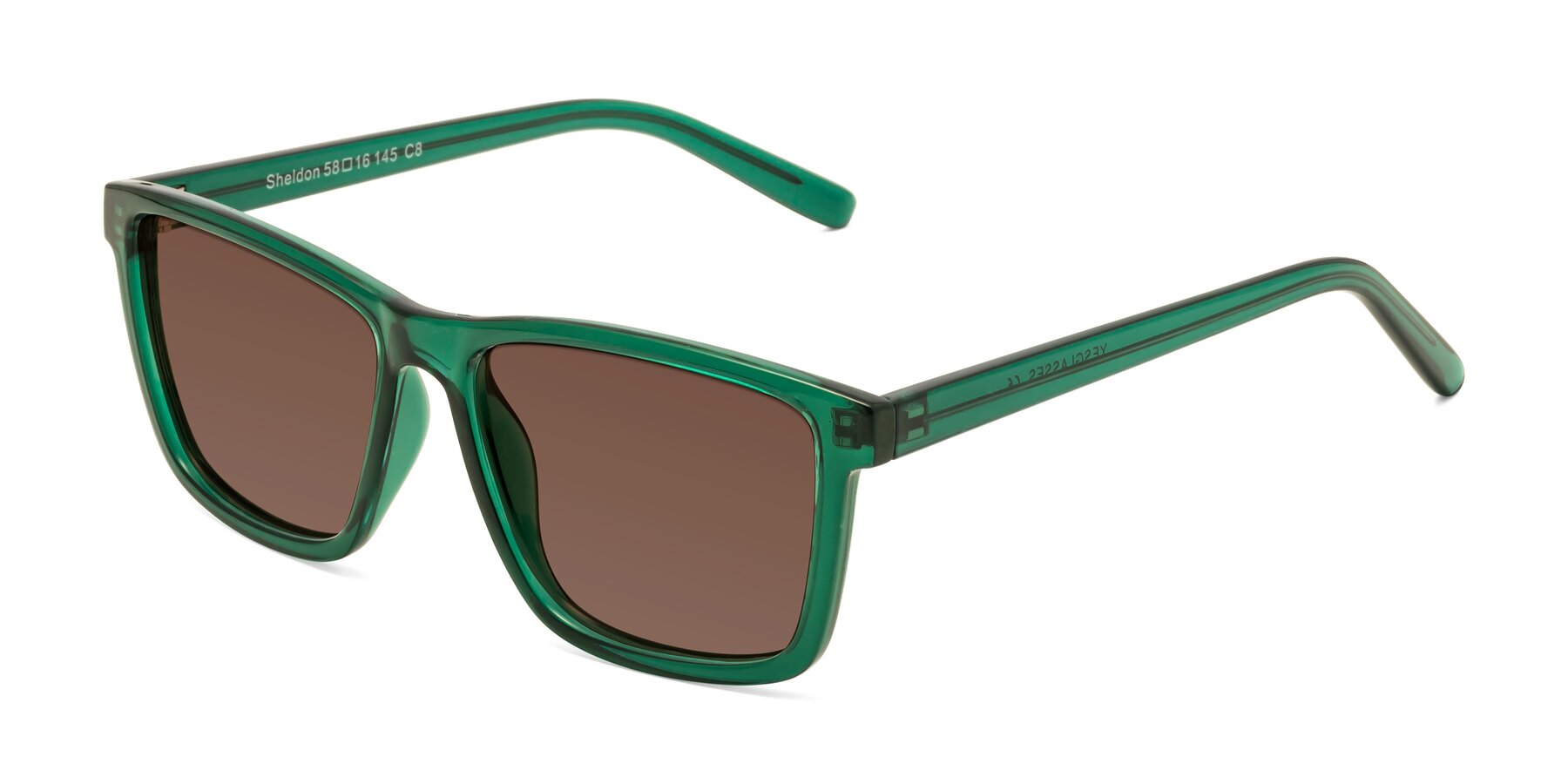 Angle of Sheldon in Green with Brown Tinted Lenses