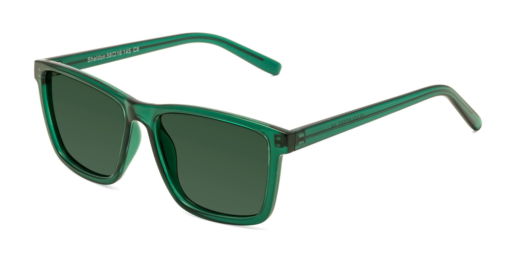 Angle of Sheldon in Green with Green Tinted Lenses