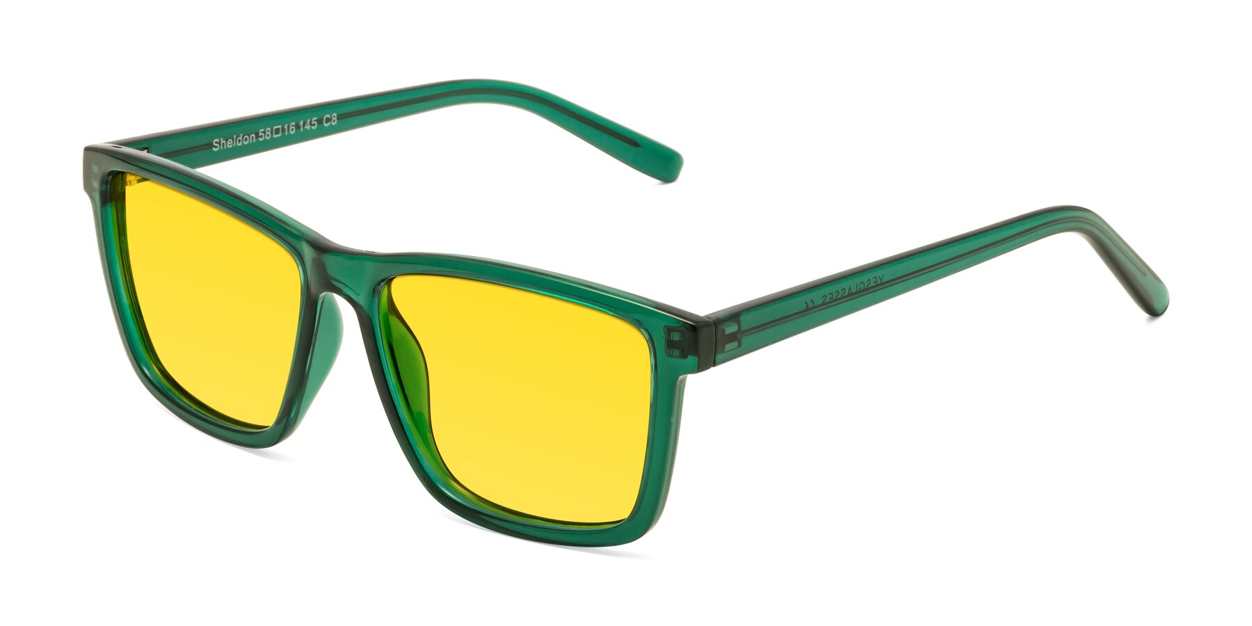 Angle of Sheldon in Green with Yellow Tinted Lenses