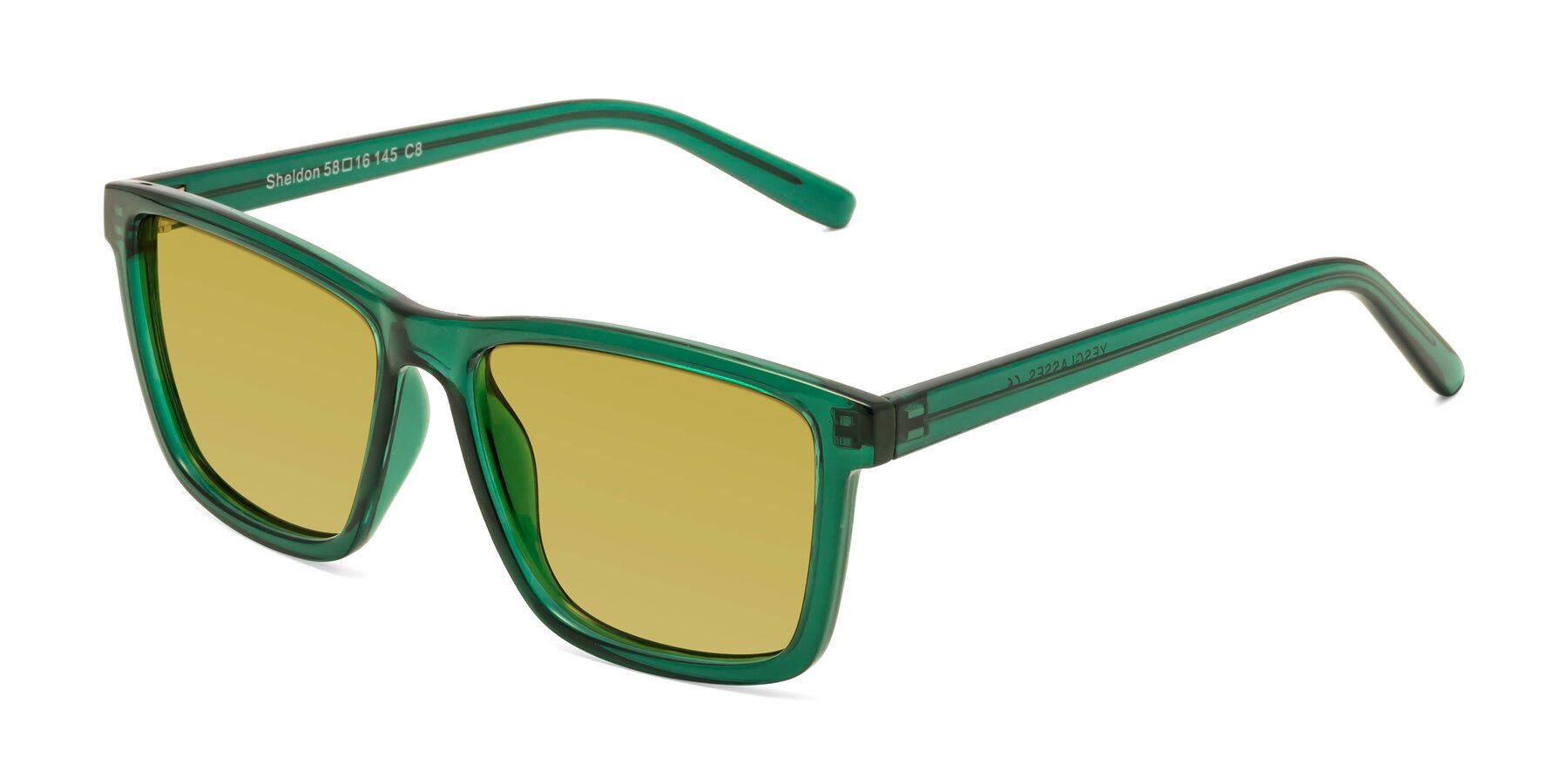 Angle of Sheldon in Green with Champagne Tinted Lenses