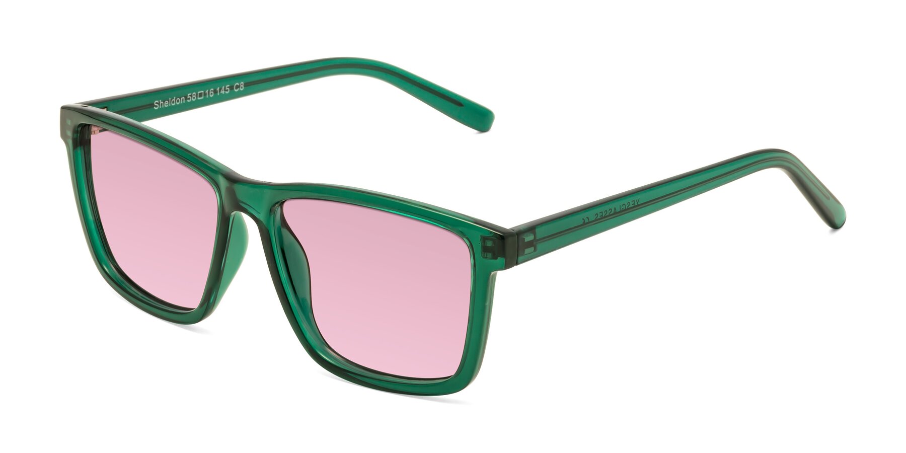 Angle of Sheldon in Green with Light Wine Tinted Lenses