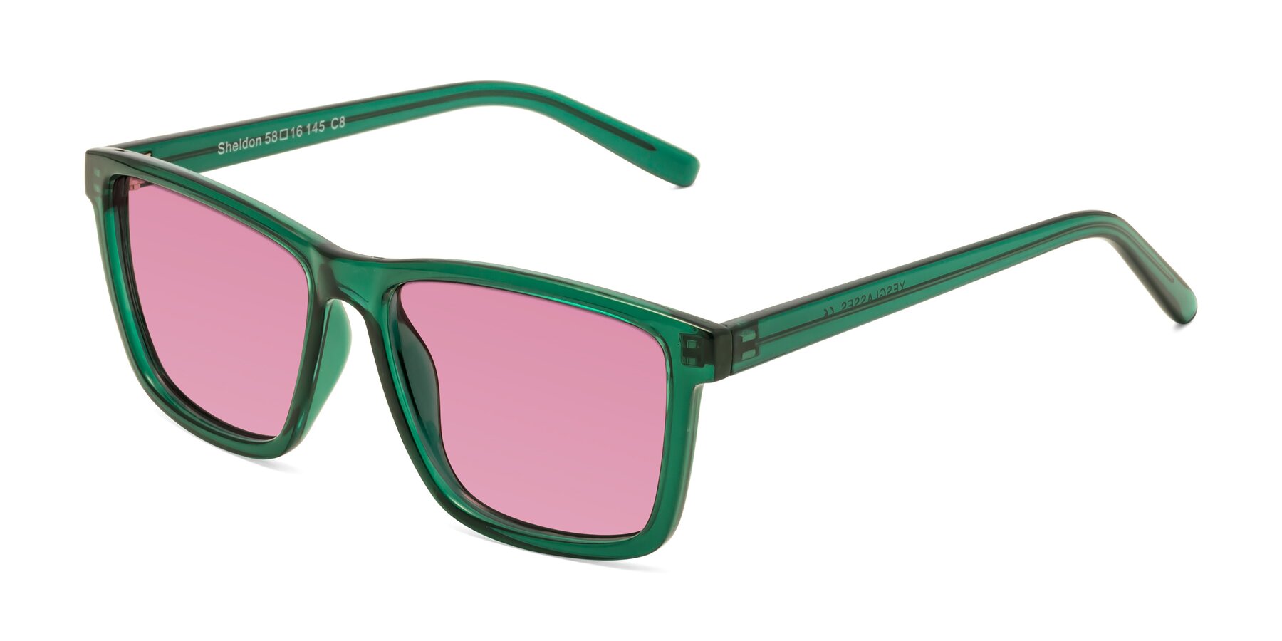 Angle of Sheldon in Green with Medium Wine Tinted Lenses