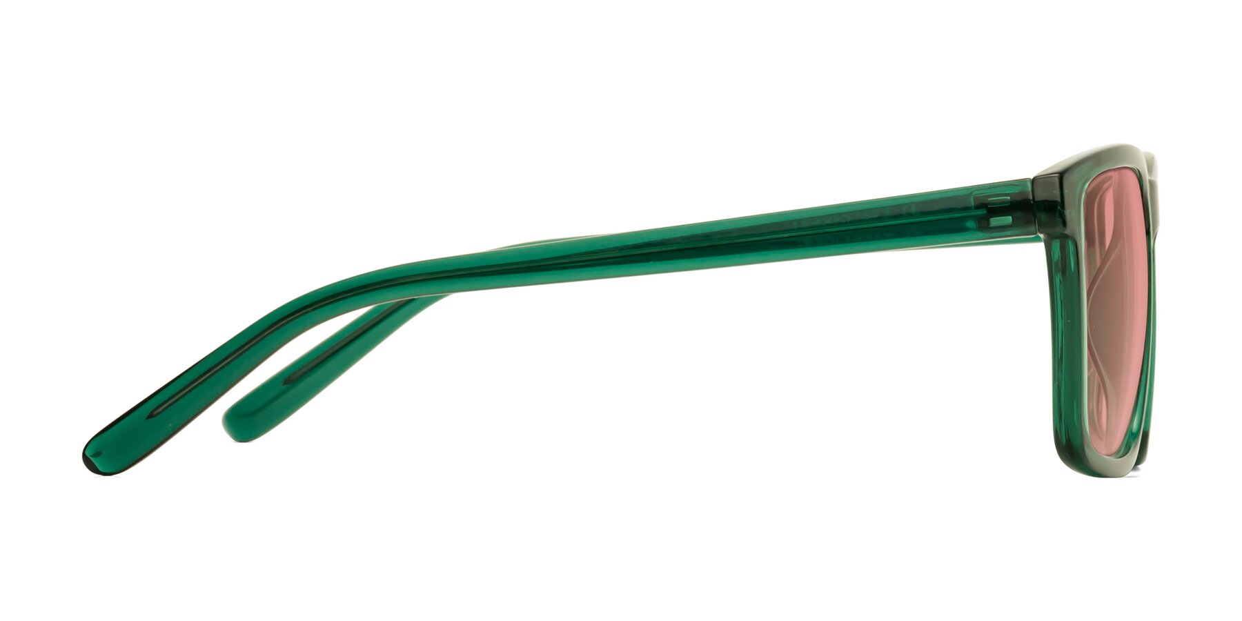 Side of Sheldon in Green with Medium Garnet Tinted Lenses