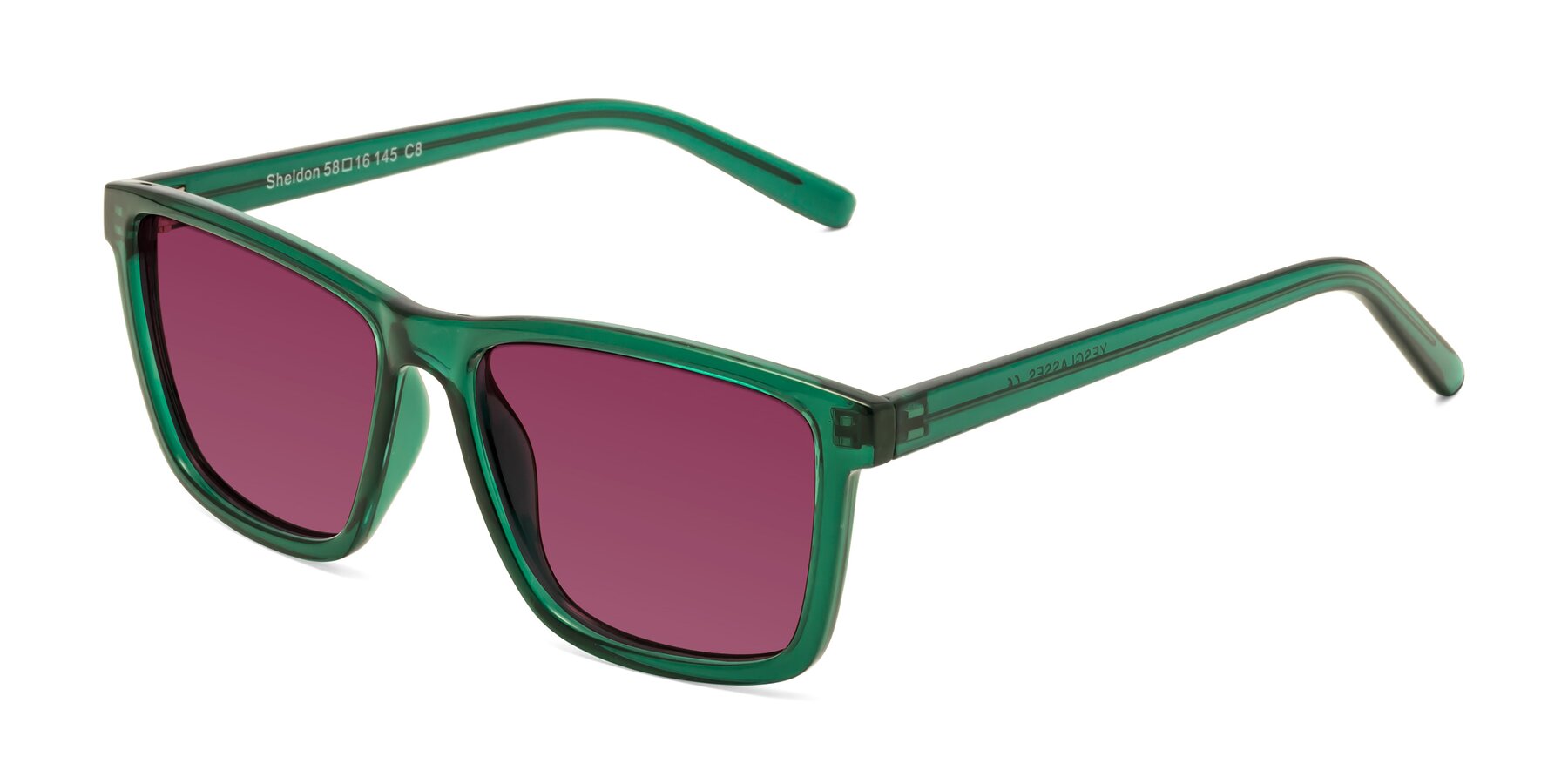 Angle of Sheldon in Green with Wine Tinted Lenses