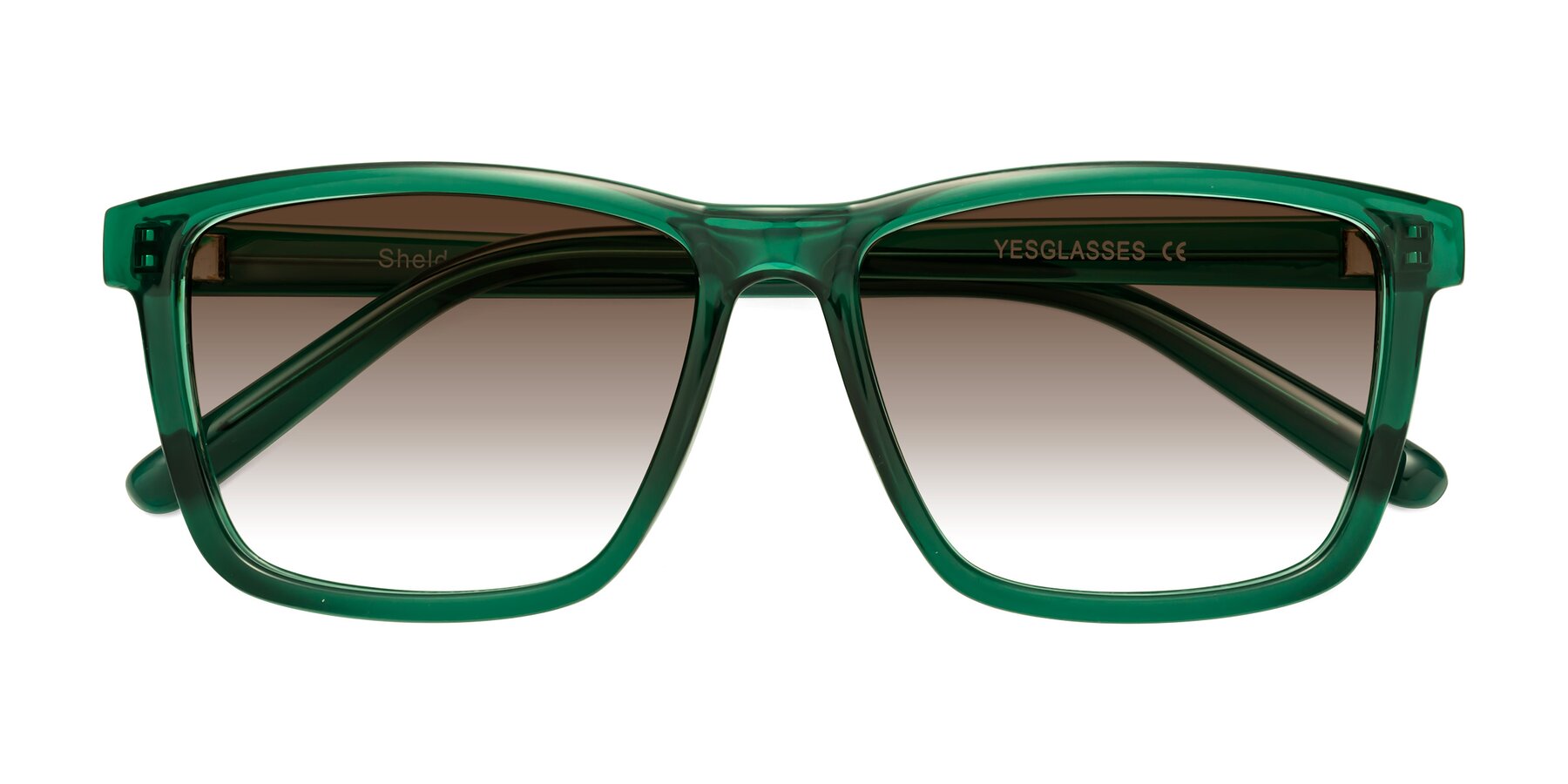 Folded Front of Sheldon in Green with Brown Gradient Lenses