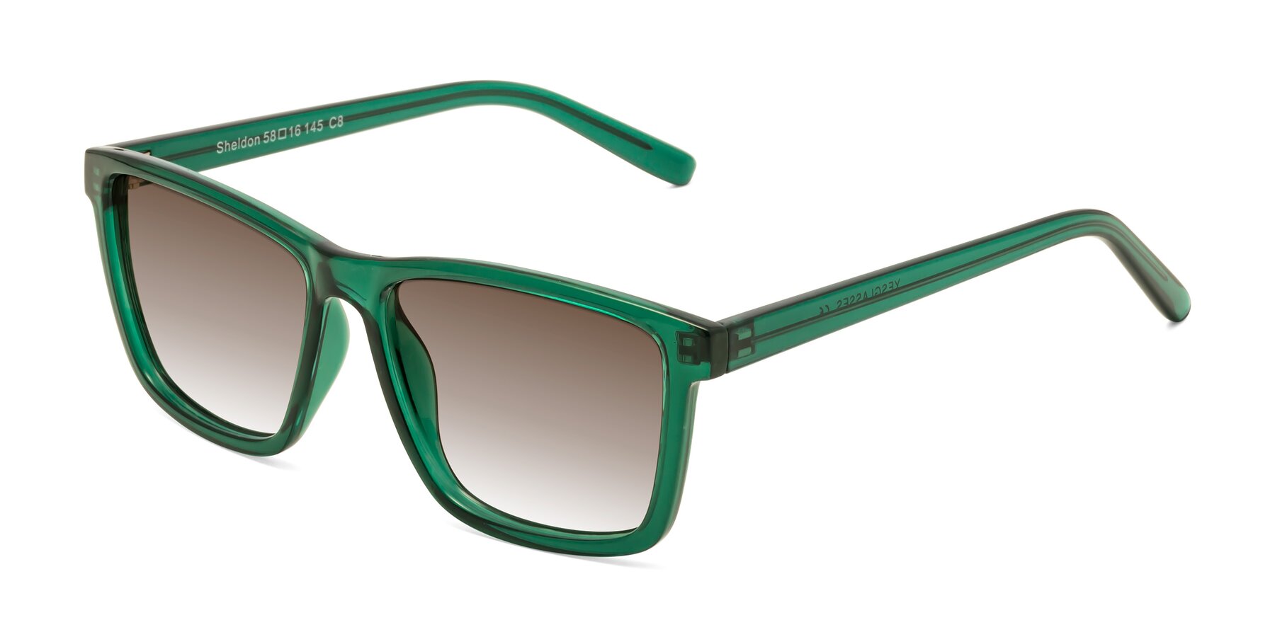 Angle of Sheldon in Green with Brown Gradient Lenses