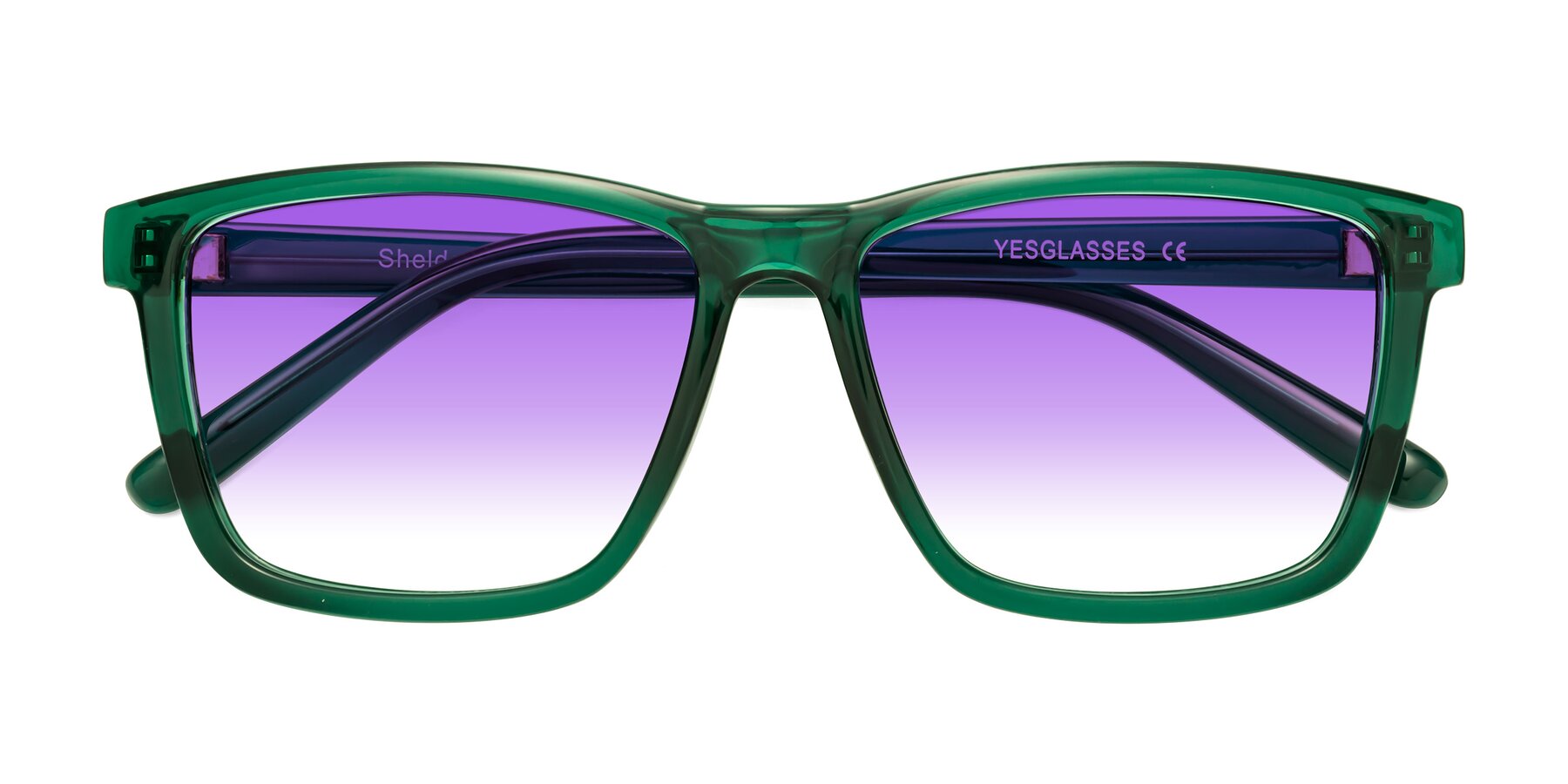 Folded Front of Sheldon in Green with Purple Gradient Lenses