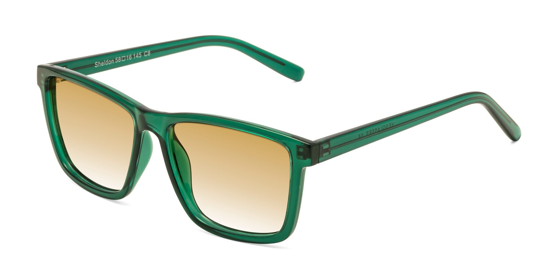 Angle of Sheldon in Green with Champagne Gradient Lenses