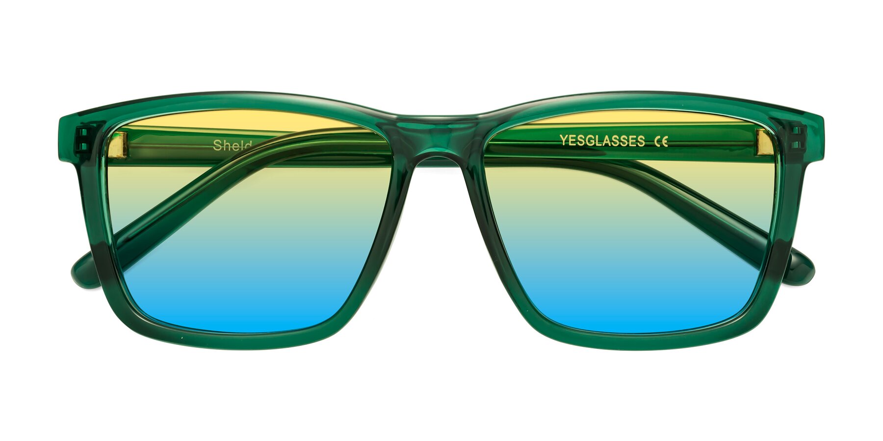 Folded Front of Sheldon in Green with Yellow / Blue Gradient Lenses