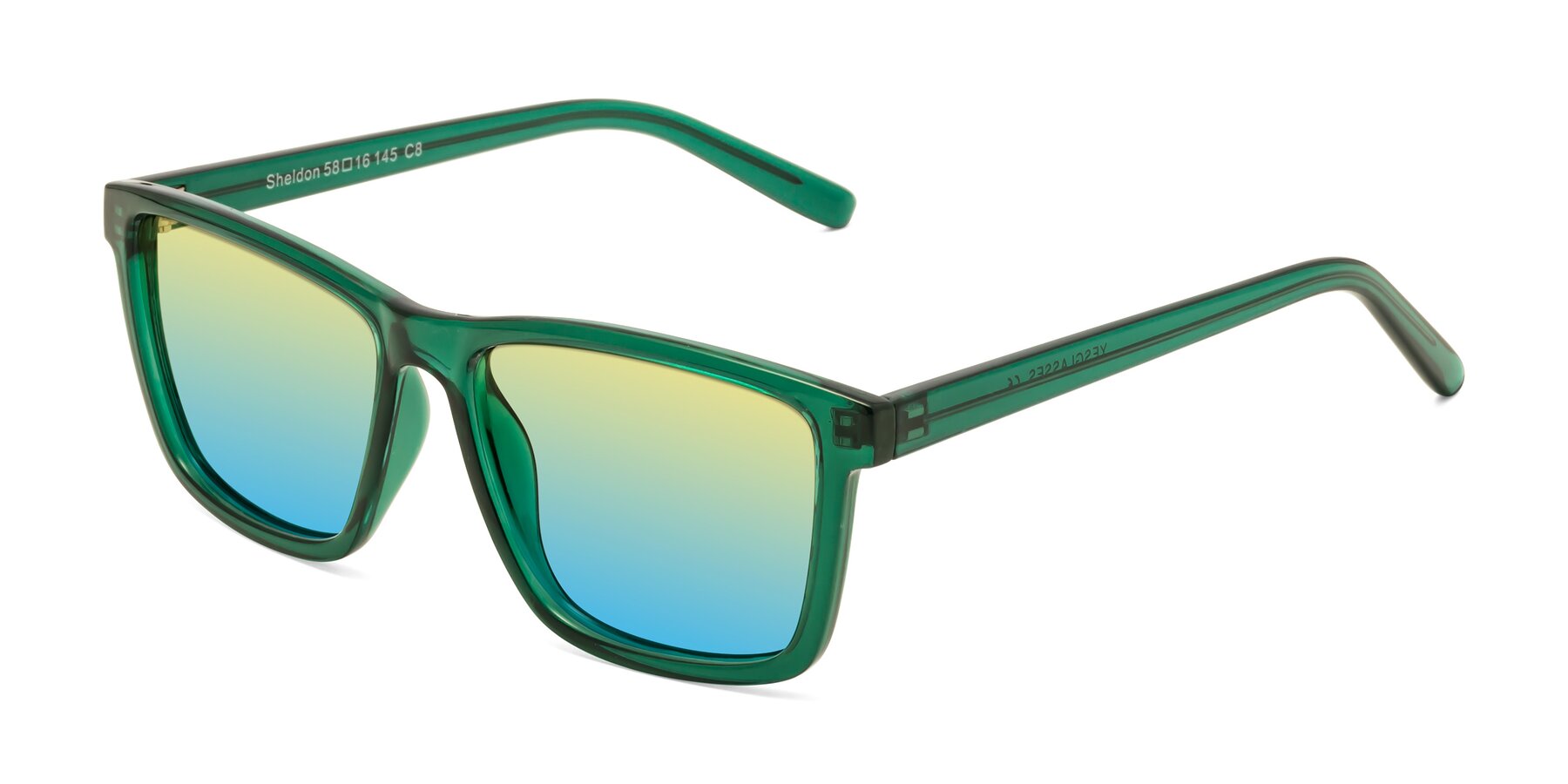 Angle of Sheldon in Green with Yellow / Blue Gradient Lenses
