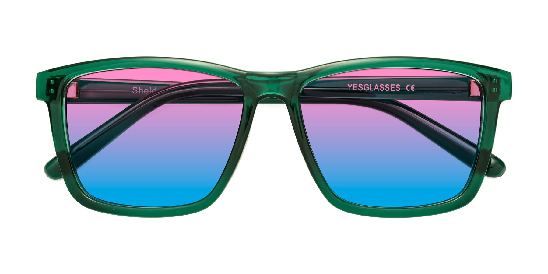 Folded Front of Sheldon in Green with Pink / Blue Gradient Lenses