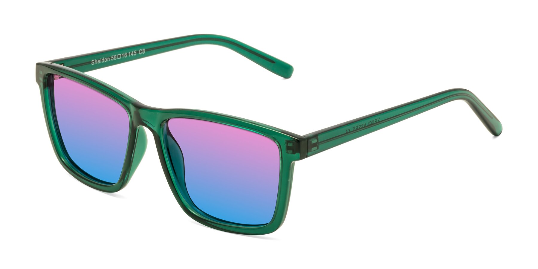 Angle of Sheldon in Green with Pink / Blue Gradient Lenses
