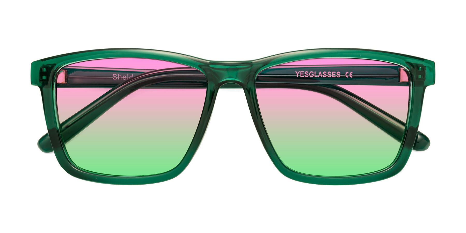 Folded Front of Sheldon in Green with Pink / Green Gradient Lenses