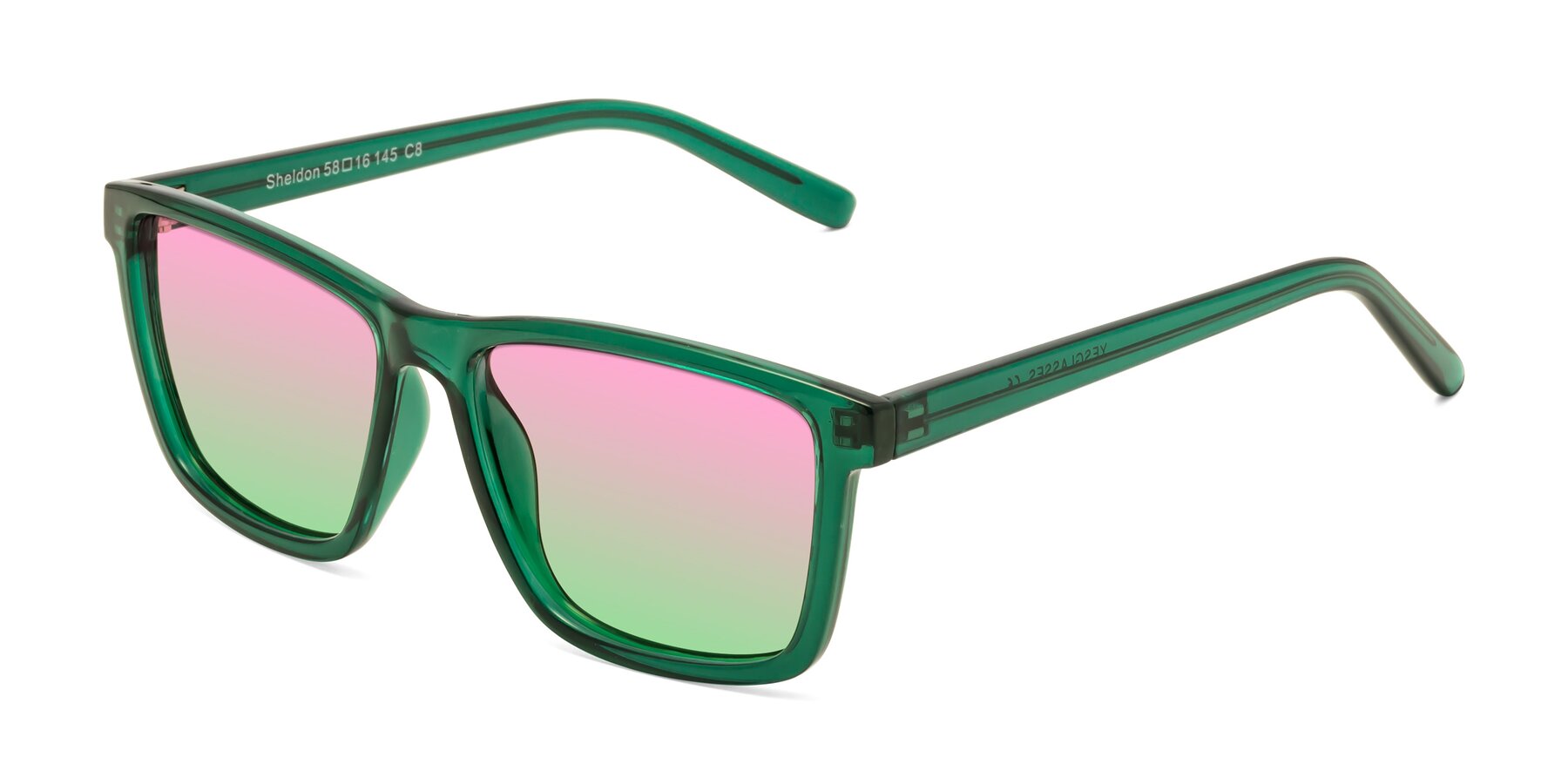 Angle of Sheldon in Green with Pink / Green Gradient Lenses