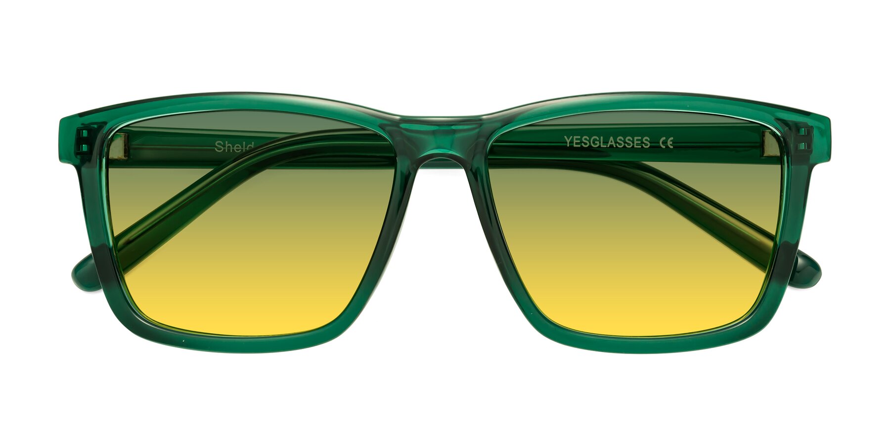 Folded Front of Sheldon in Green with Green / Yellow Gradient Lenses