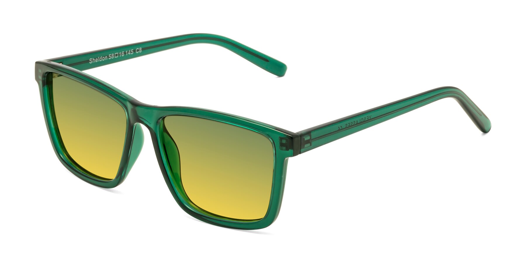 Angle of Sheldon in Green with Green / Yellow Gradient Lenses