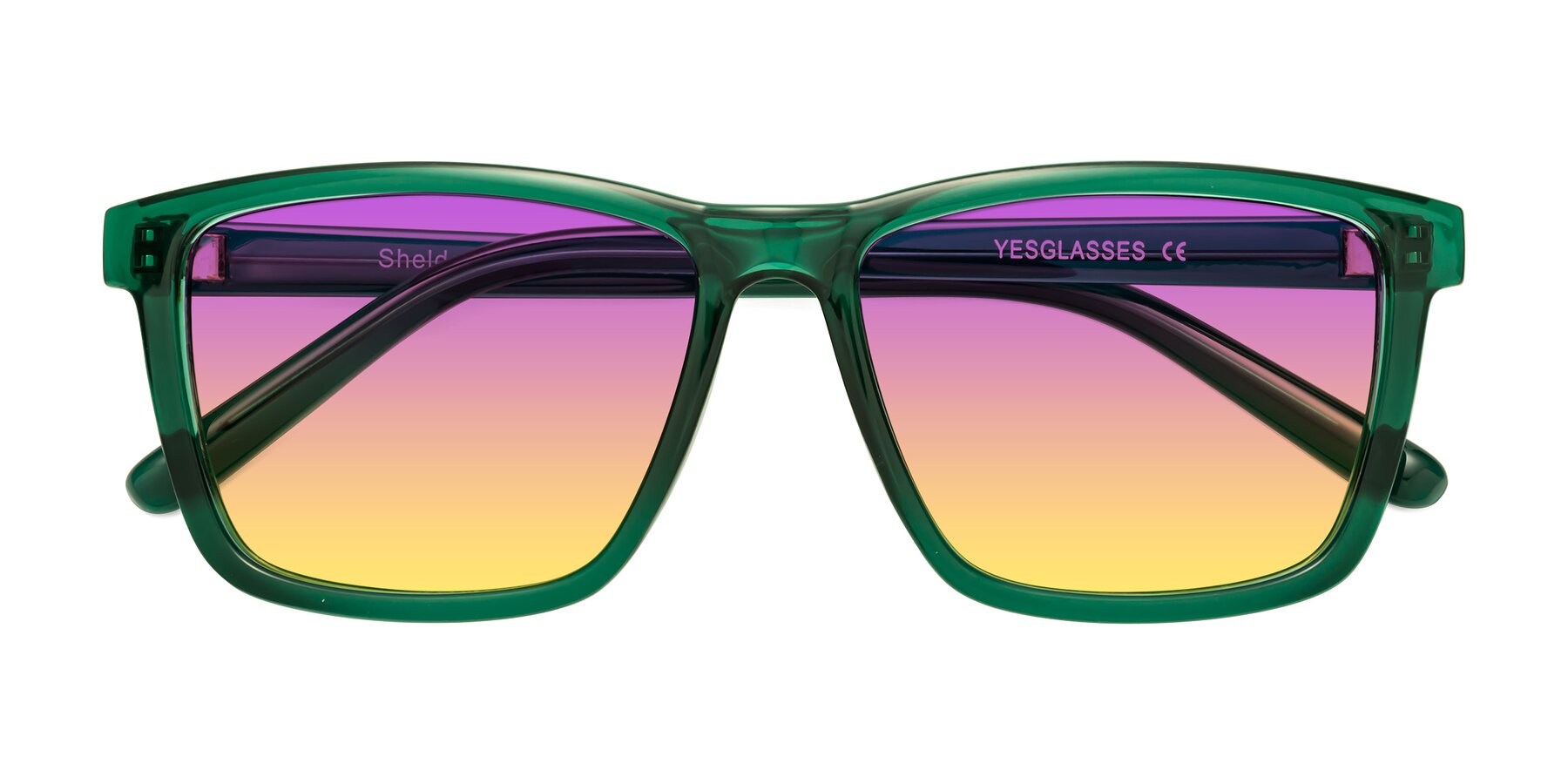 Folded Front of Sheldon in Green with Purple / Yellow Gradient Lenses