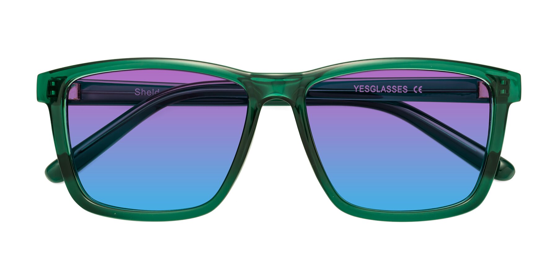 Folded Front of Sheldon in Green with Purple / Blue Gradient Lenses