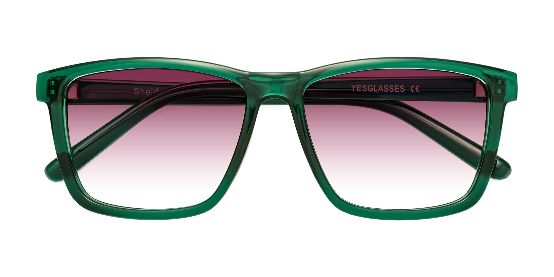 Folded Front of Sheldon in Green with Wine Gradient Lenses