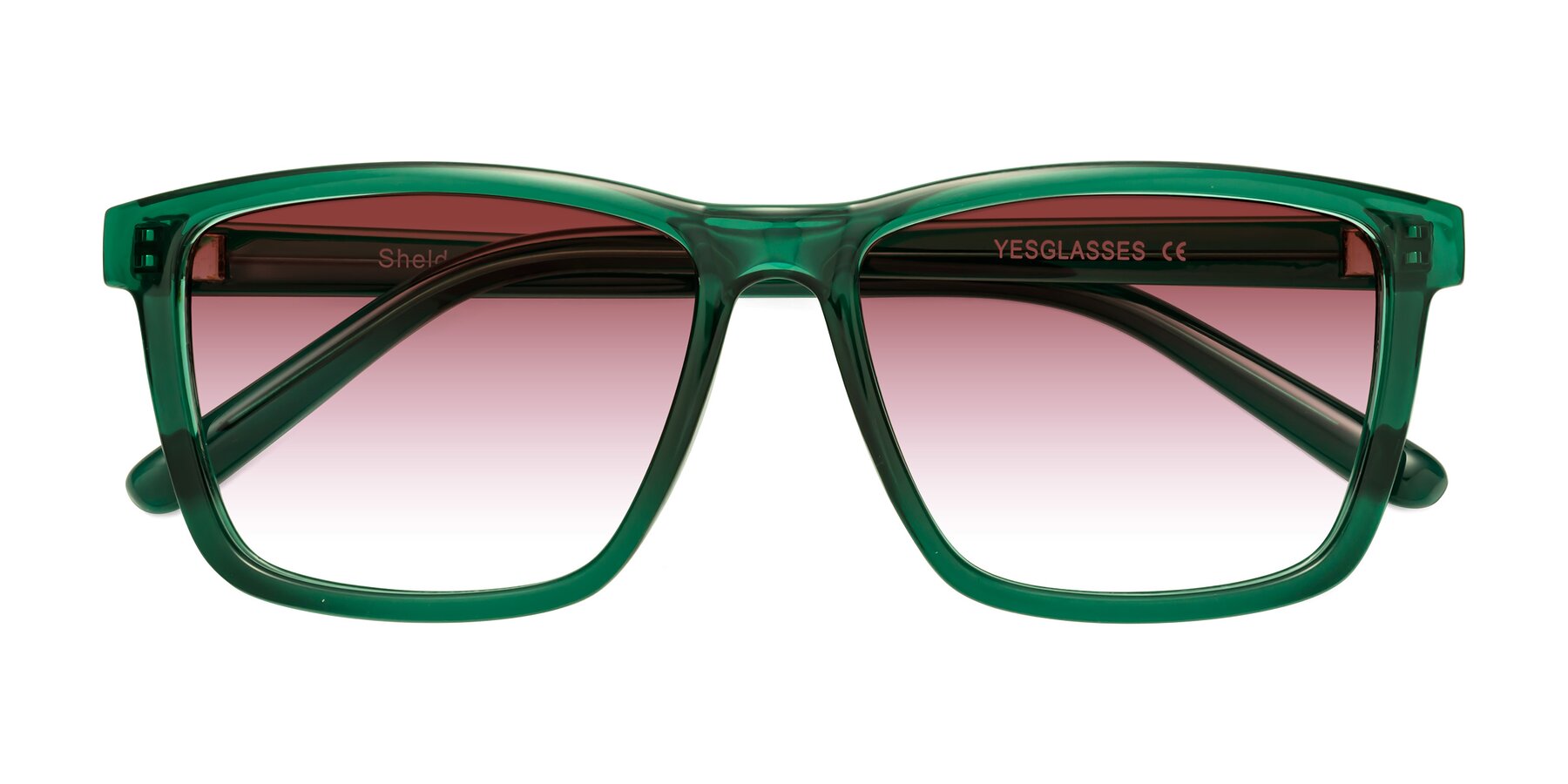 Folded Front of Sheldon in Green with Garnet Gradient Lenses