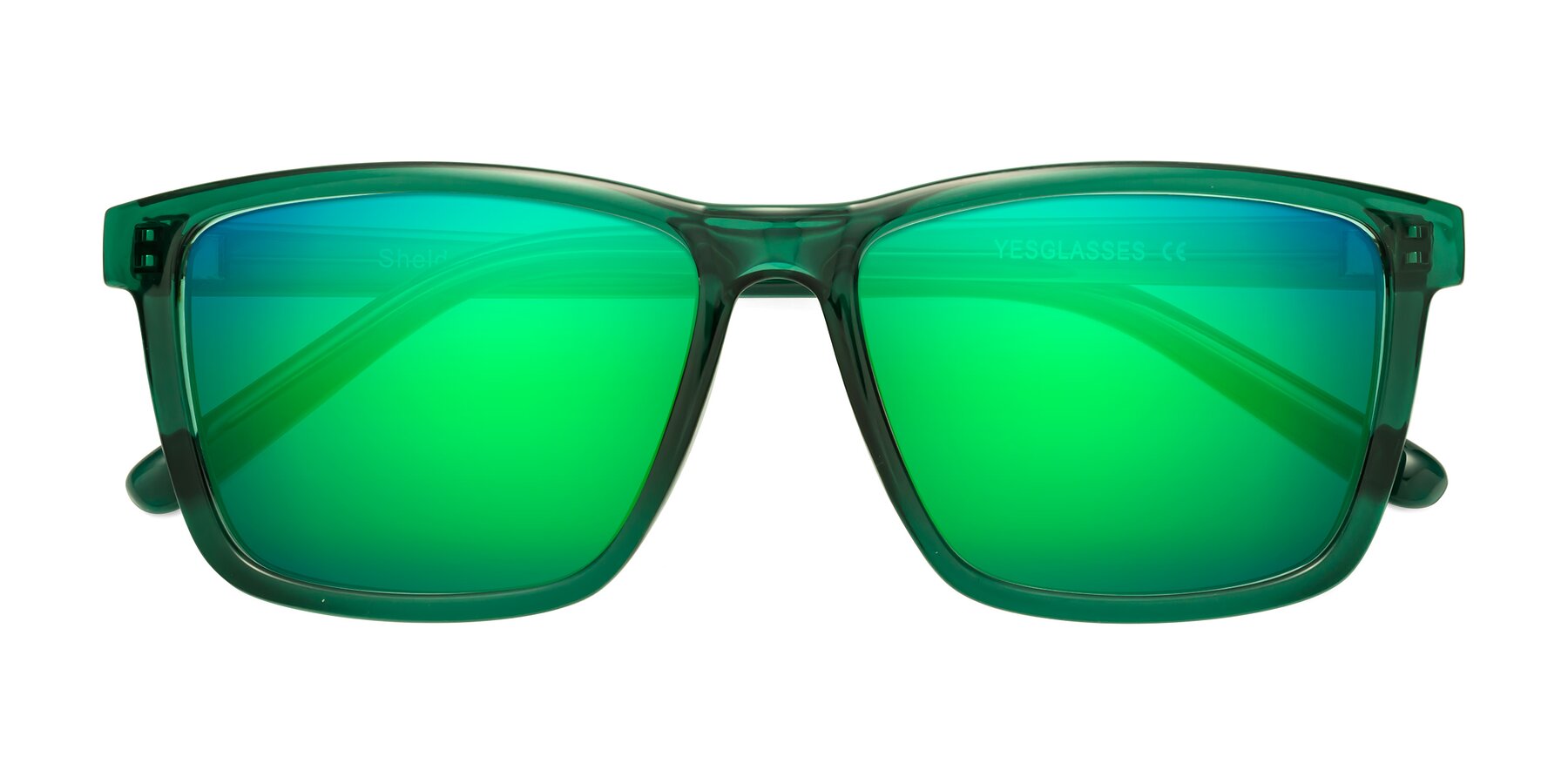 Folded Front of Sheldon in Green with Green Mirrored Lenses