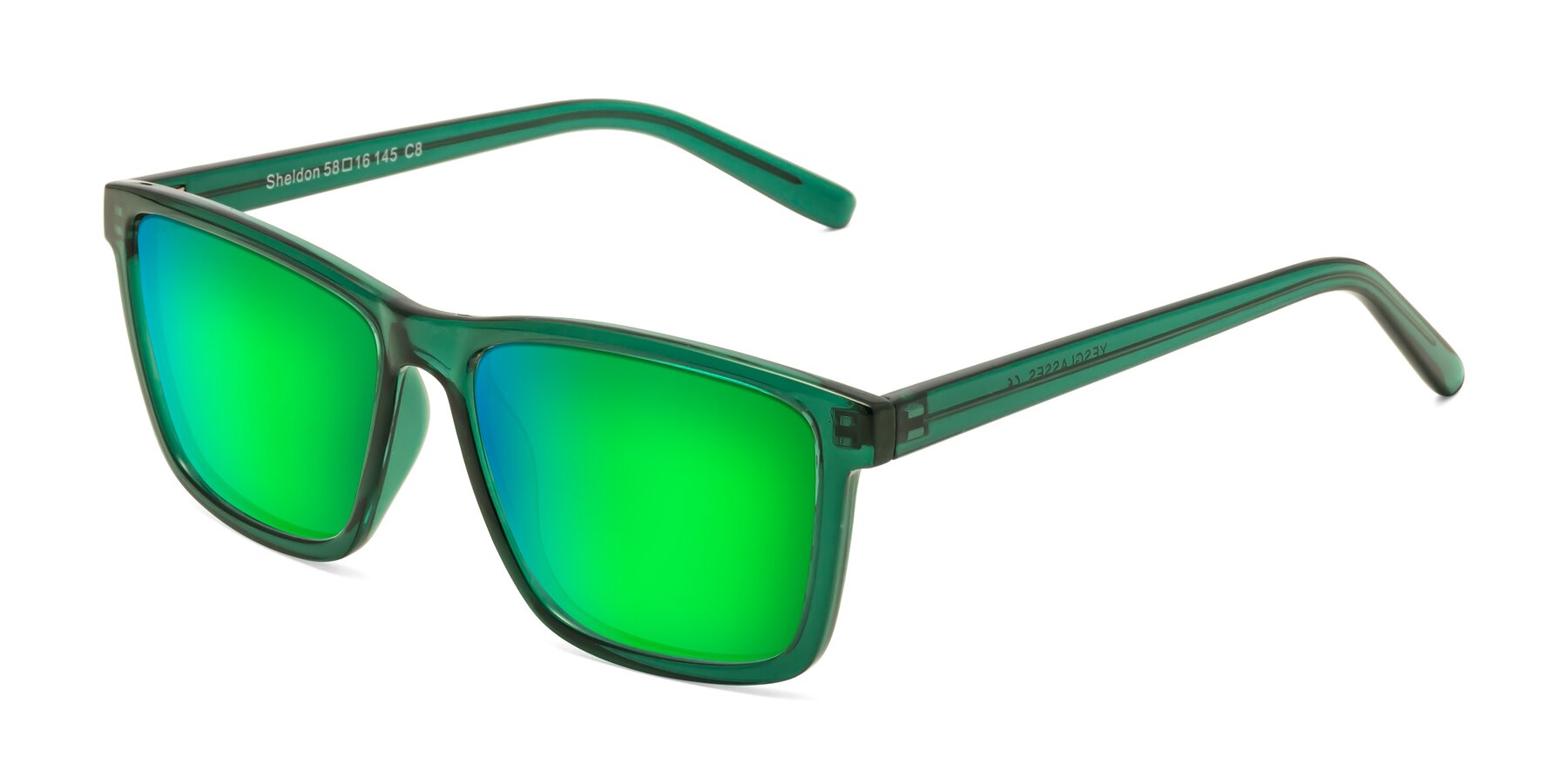 Angle of Sheldon in Green with Green Mirrored Lenses