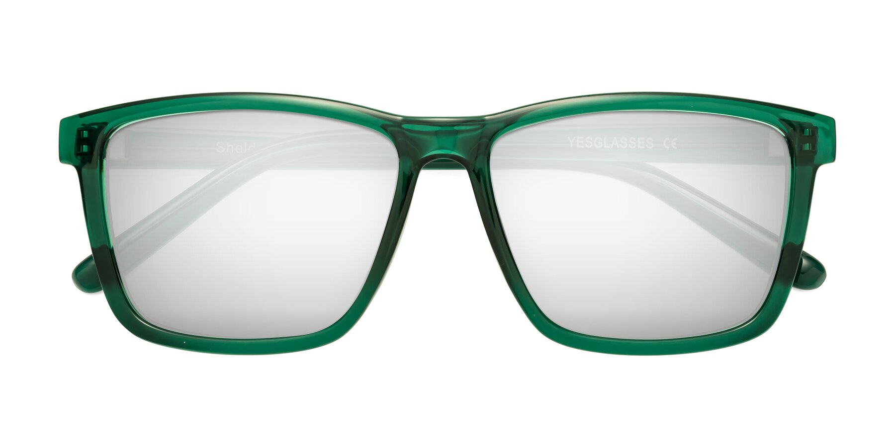 Folded Front of Sheldon in Green with Silver Mirrored Lenses