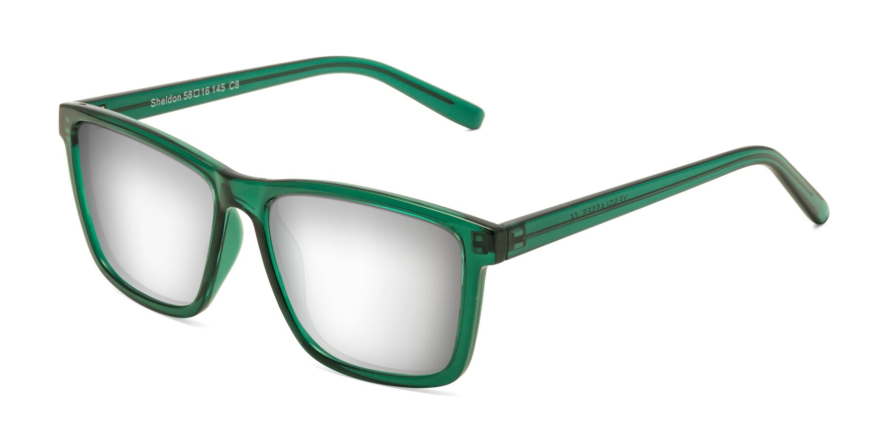 Angle of Sheldon in Green with Silver Mirrored Lenses