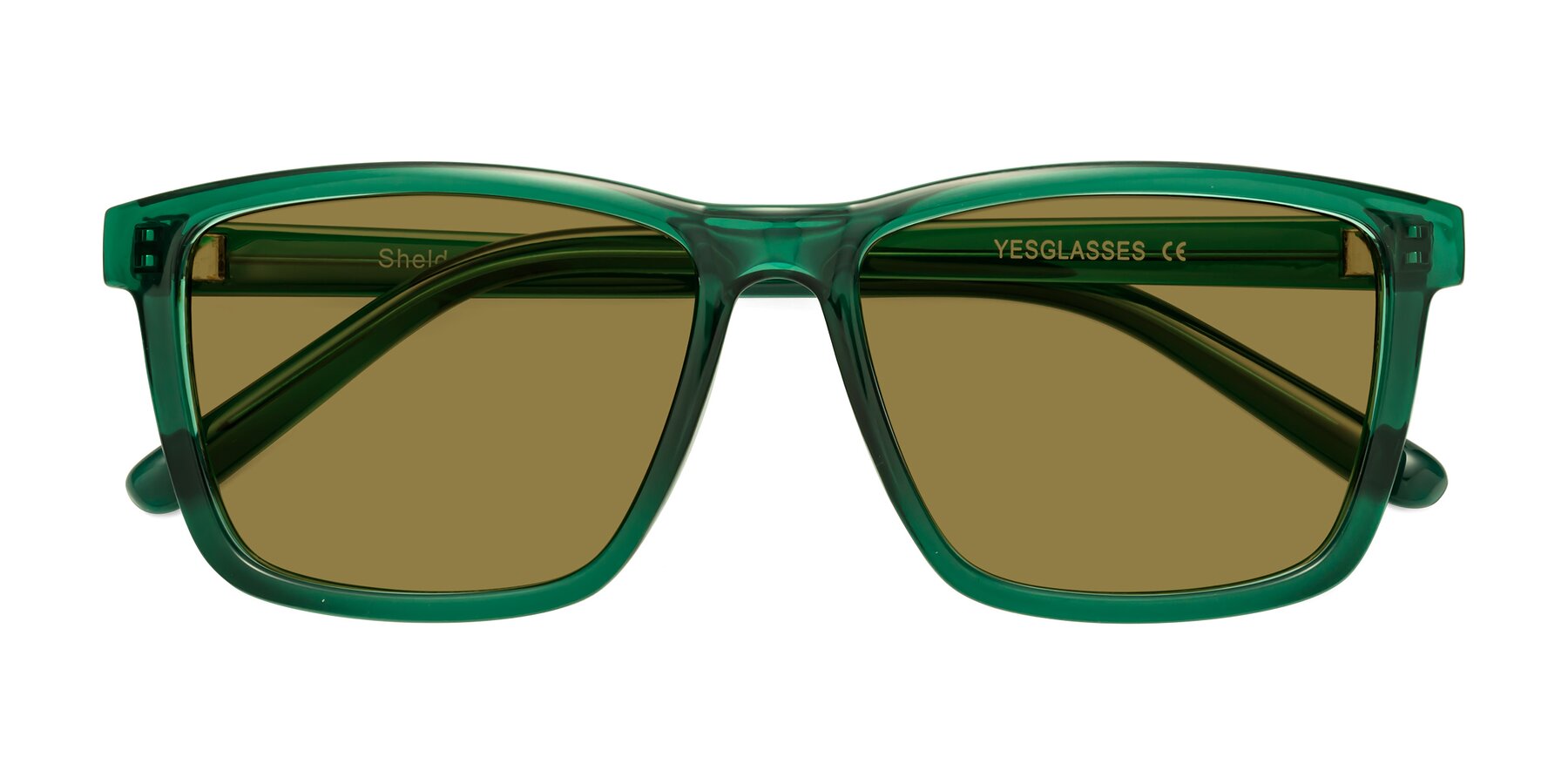 Folded Front of Sheldon in Green with Brown Polarized Lenses