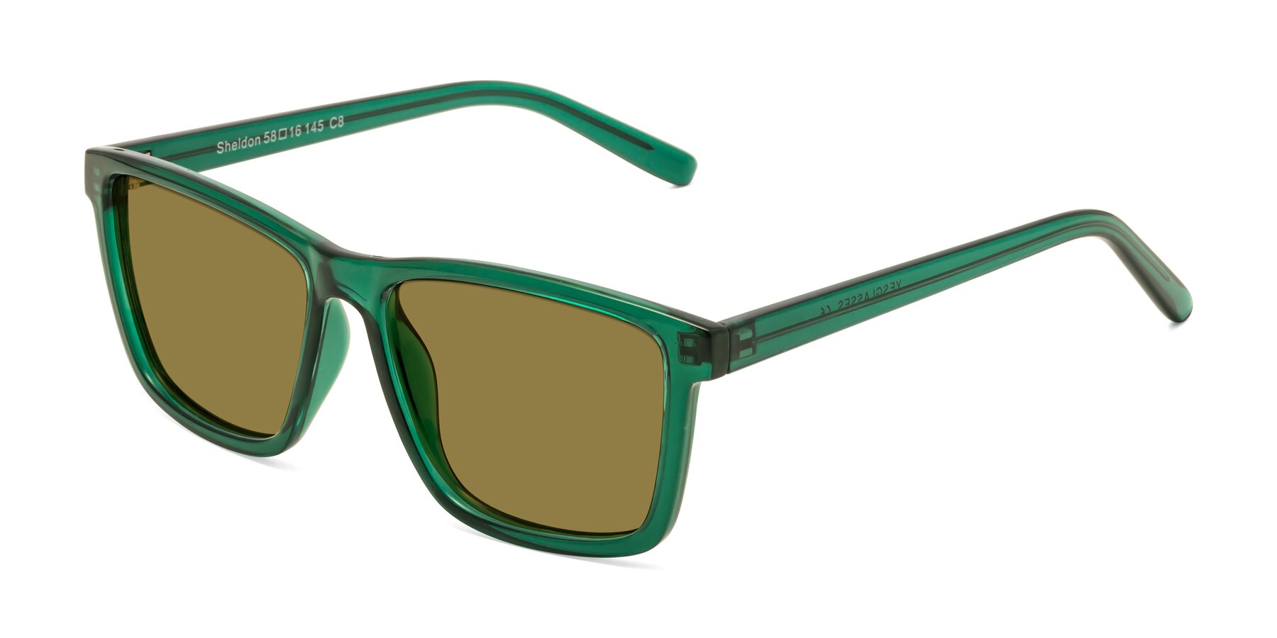 Angle of Sheldon in Green with Brown Polarized Lenses