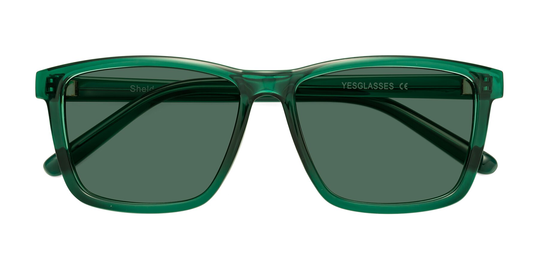 Folded Front of Sheldon in Green with Green Polarized Lenses