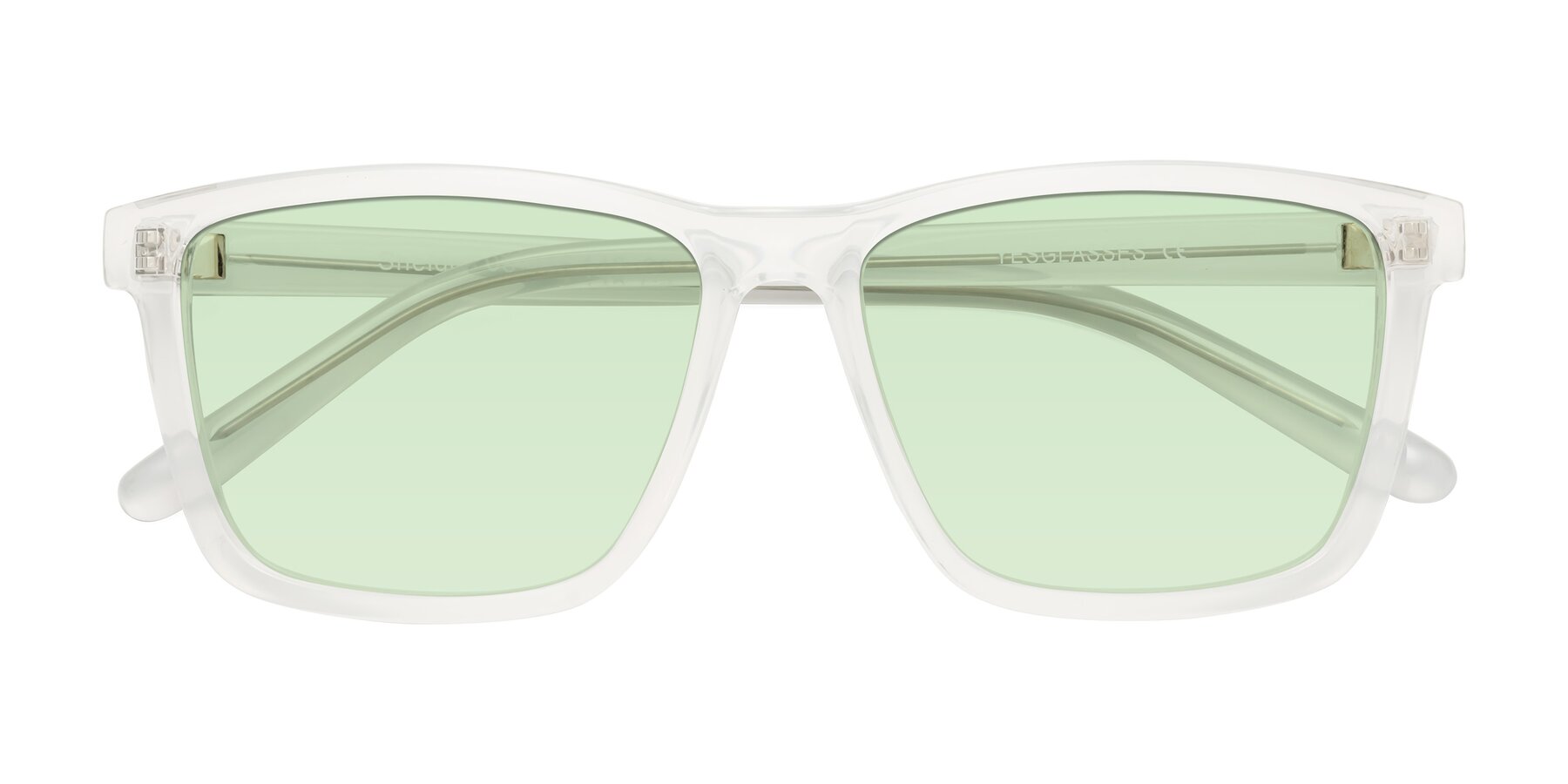 Folded Front of Sheldon in Translucent White with Light Green Tinted Lenses
