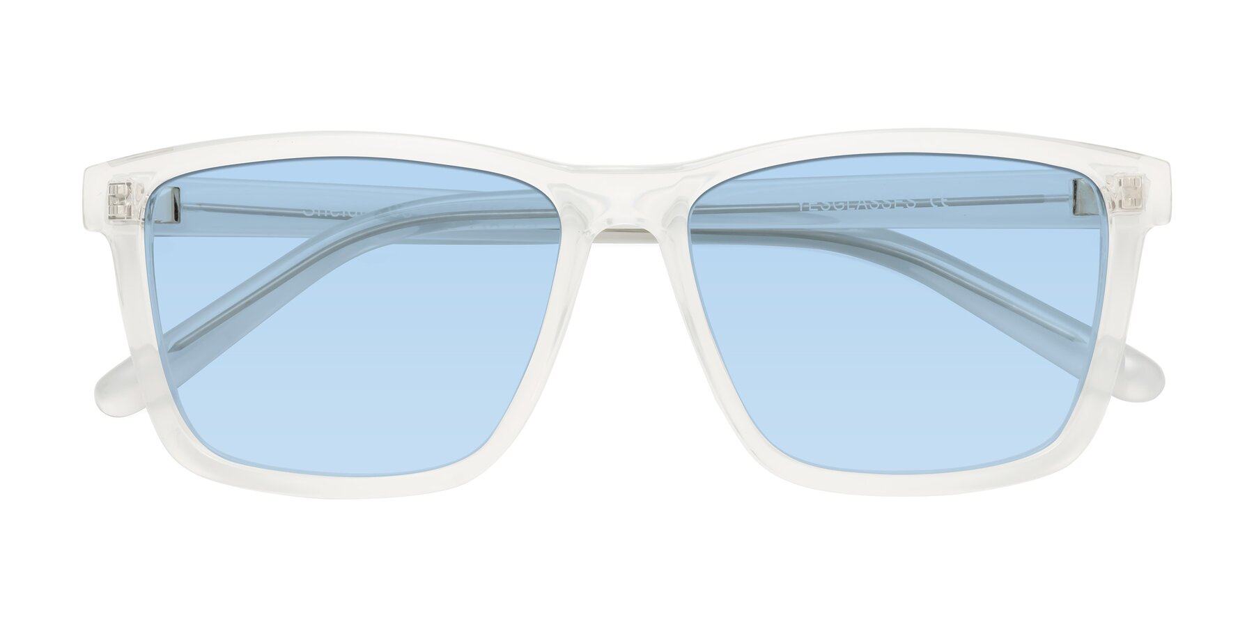 Folded Front of Sheldon in Translucent White with Light Blue Tinted Lenses