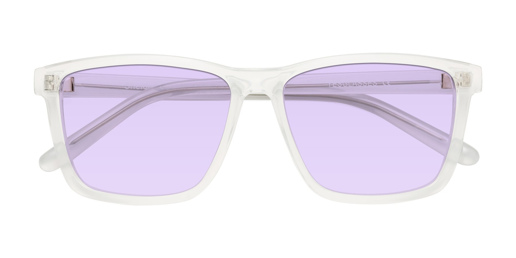Folded Front of Sheldon in Translucent White with Light Purple Tinted Lenses
