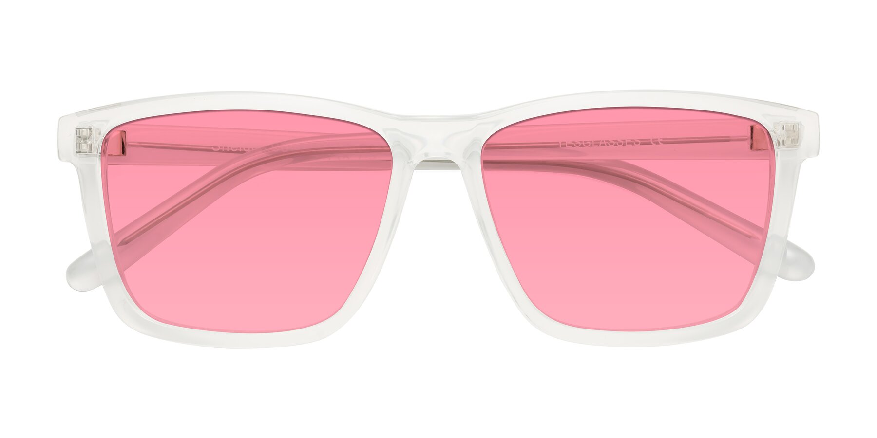 Folded Front of Sheldon in Translucent White with Pink Tinted Lenses