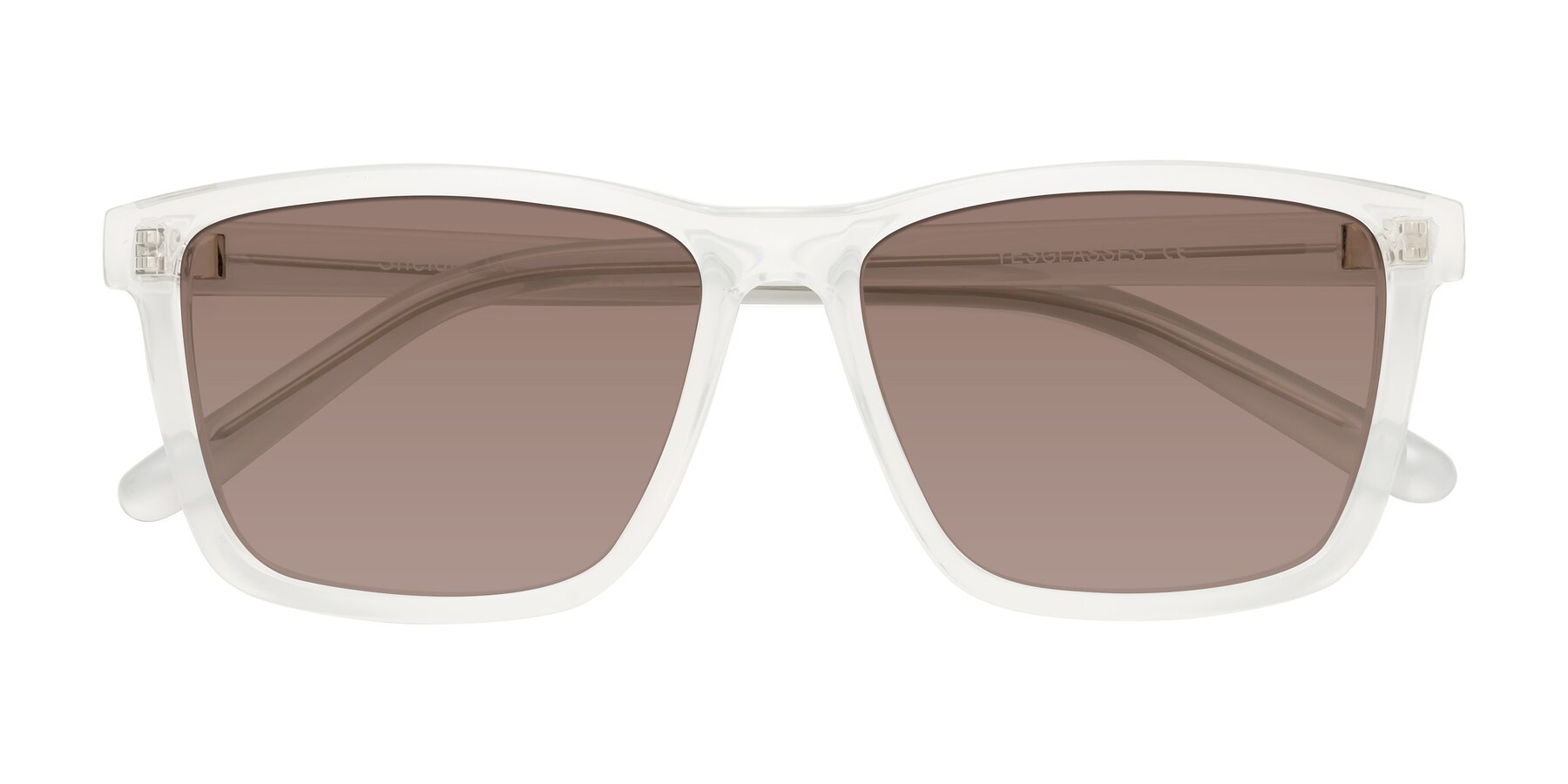 Folded Front of Sheldon in Translucent White with Medium Brown Tinted Lenses