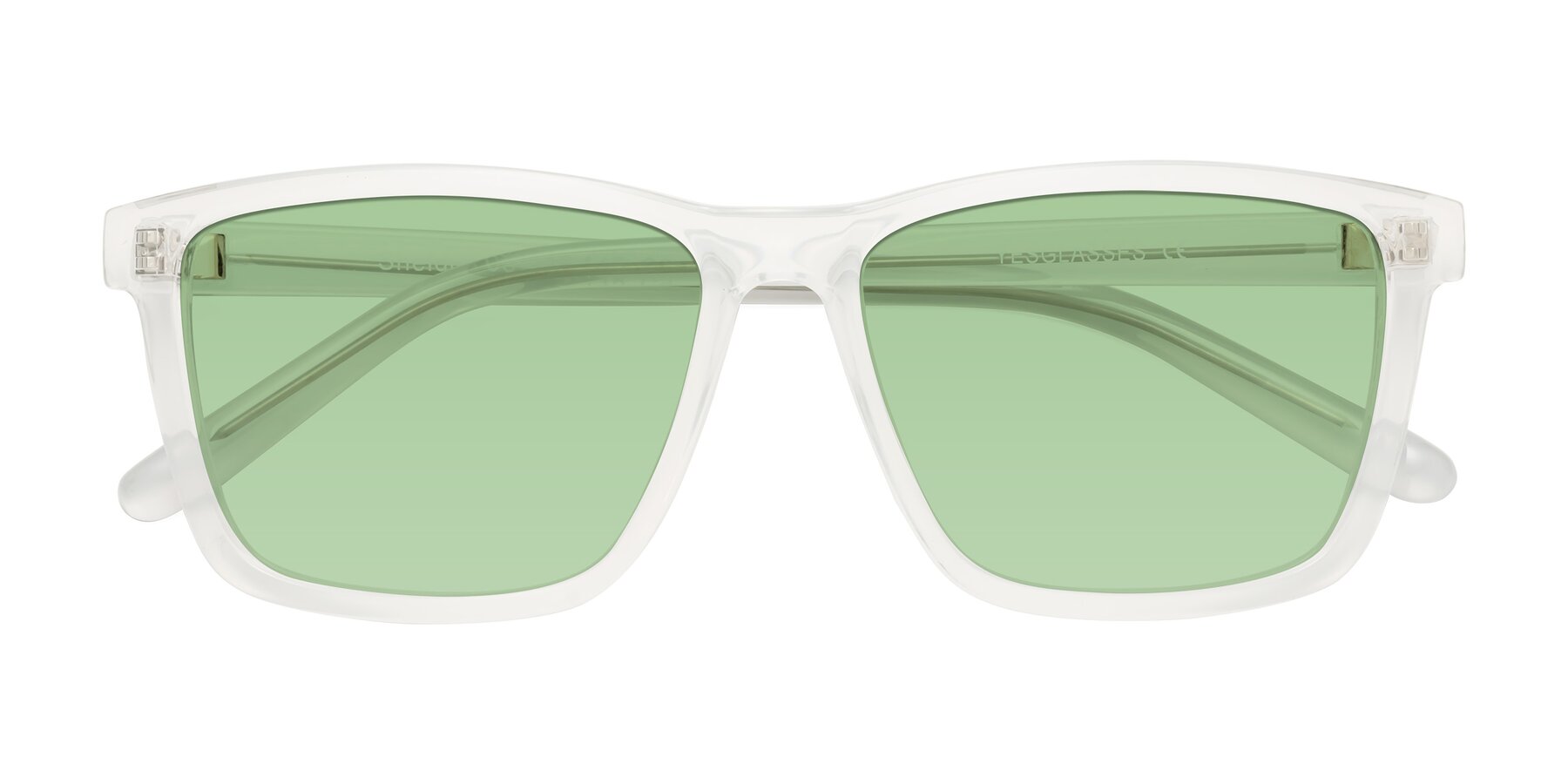 Folded Front of Sheldon in Translucent White with Medium Green Tinted Lenses