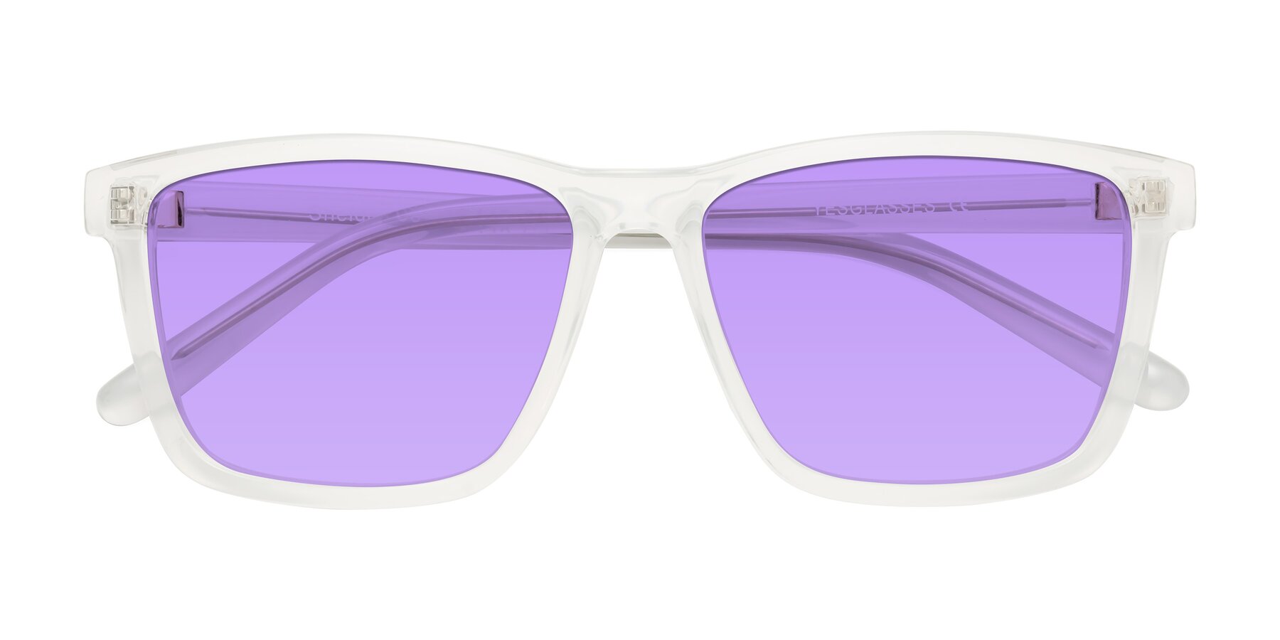 Folded Front of Sheldon in Translucent White with Medium Purple Tinted Lenses